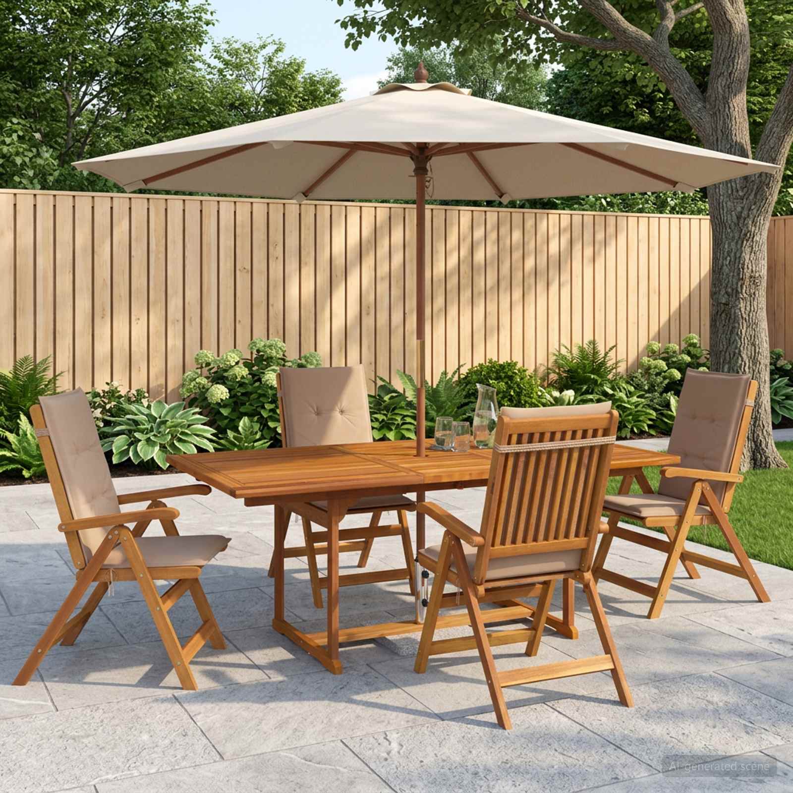5-delige tuin eetset Naturel Massief Acaciahout image 1