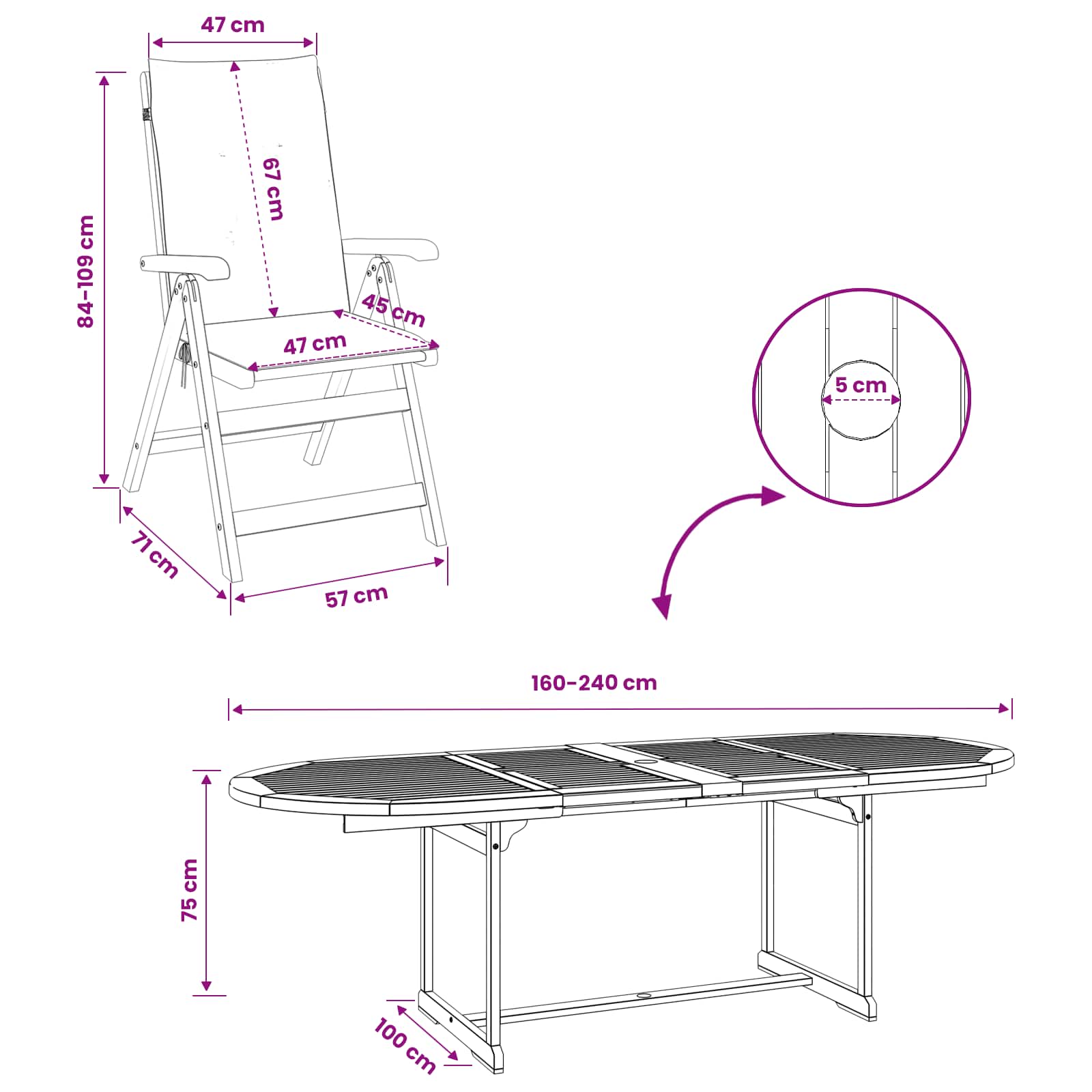 7 Piece Garden Dining Set size guide