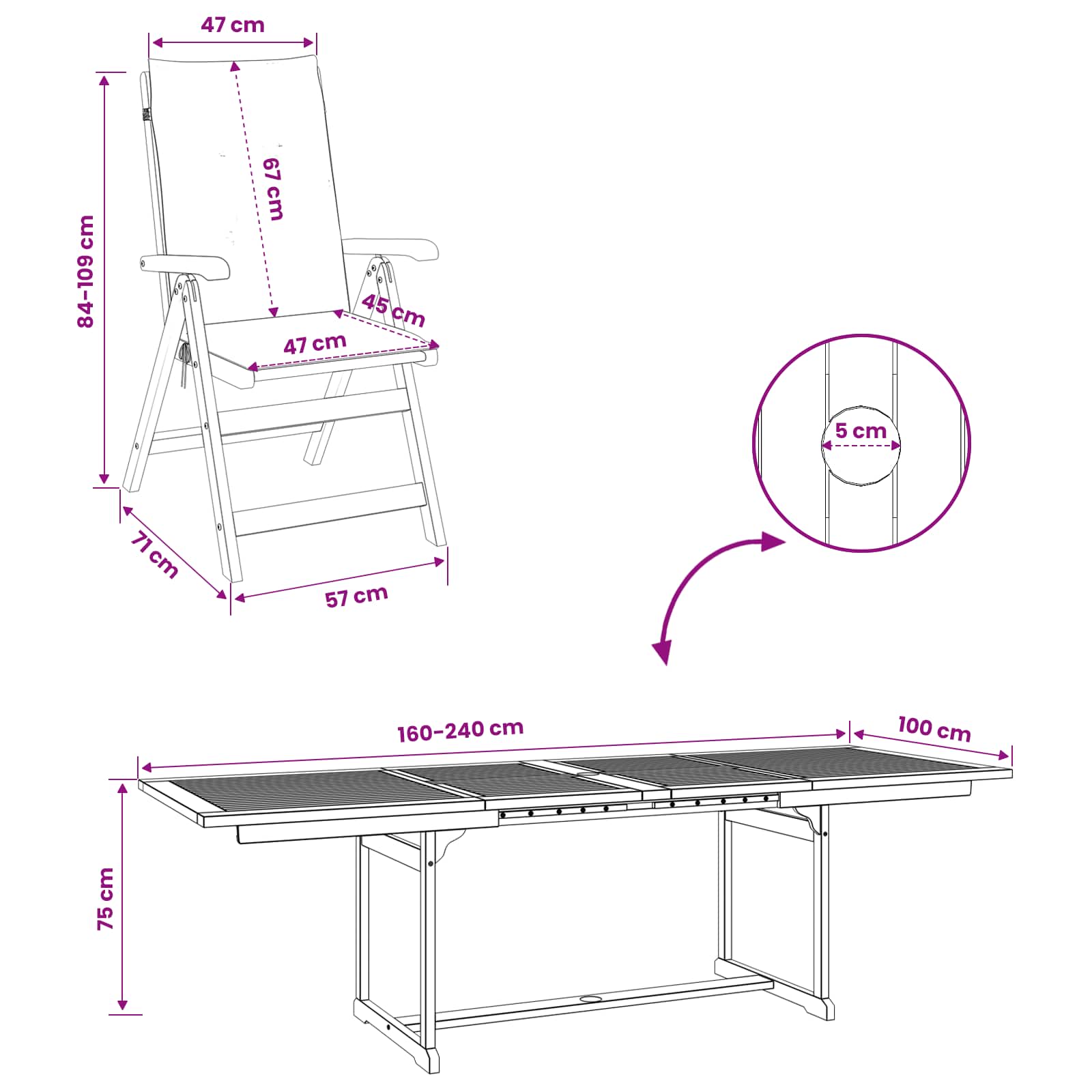 9 Piece Garden Dining Set size guide