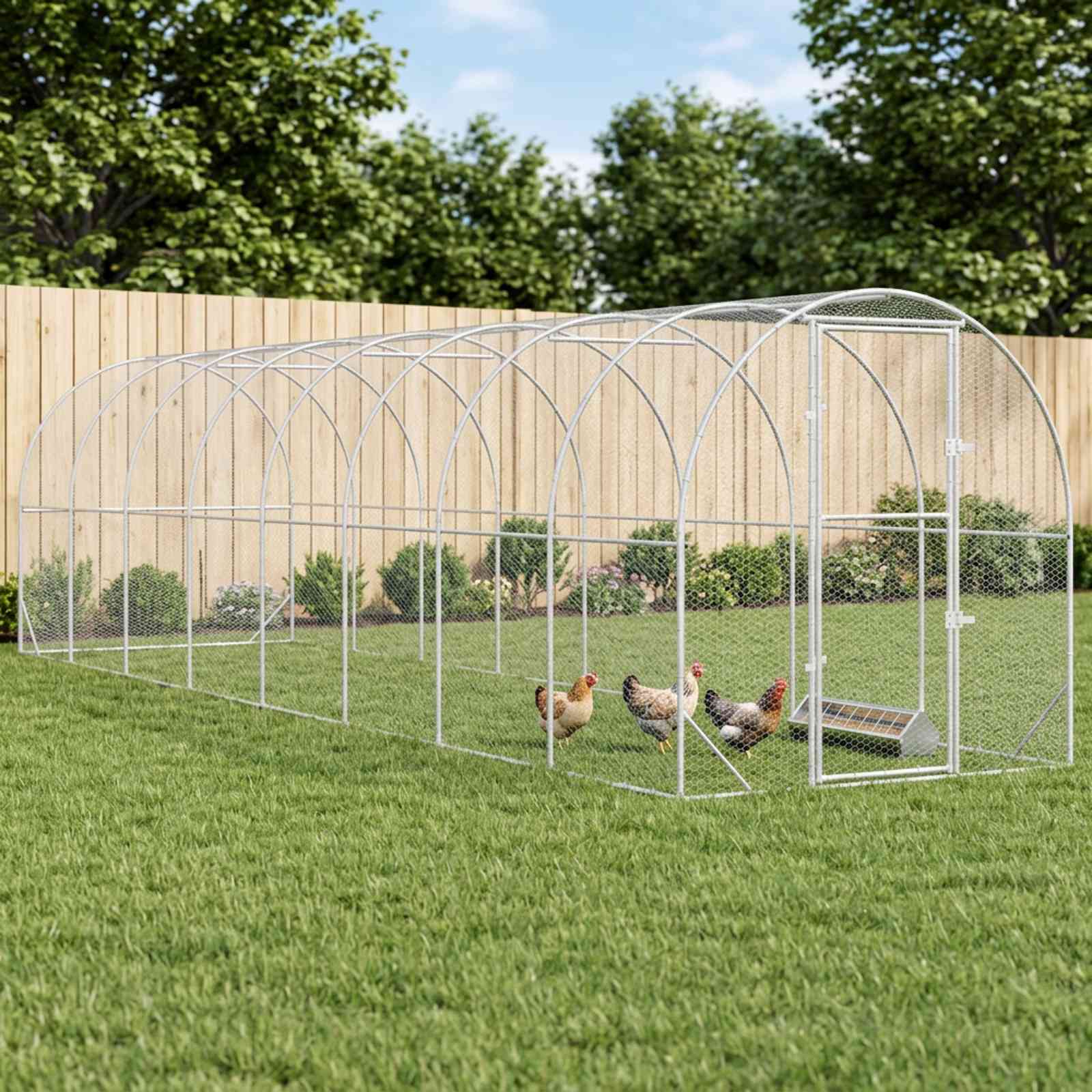 Kyllingehus hønsegård 800 x 200 x 200 cm i galvaniseret stål - sølv
