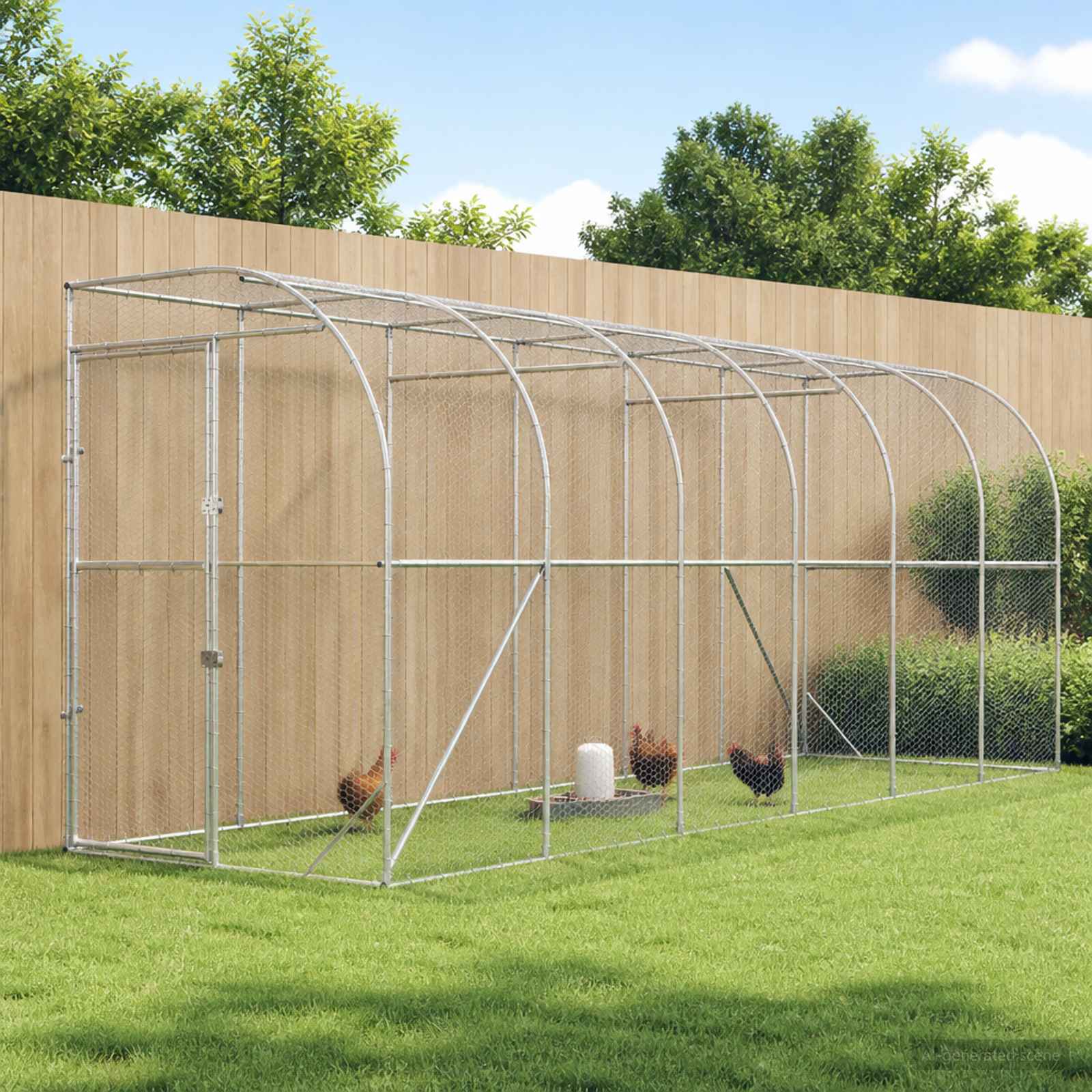 vidaXL Hønsehus Mod Væg Sølv 600 x 150 x 215 cm Galvaniseret stål