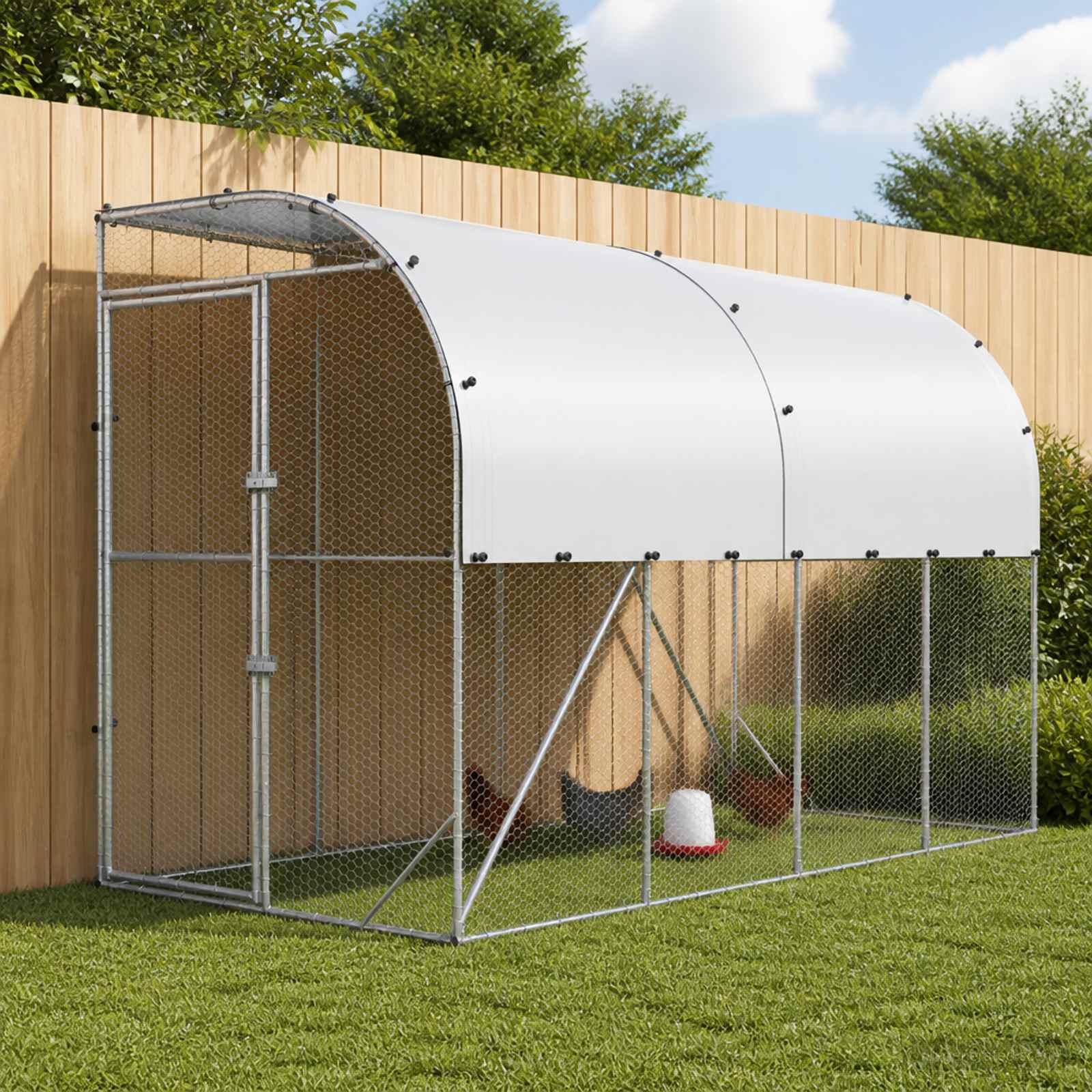 vidaXL Hønsehus Mod Væg Sølv 600 x 150 x 215 cm Galvaniseret stål