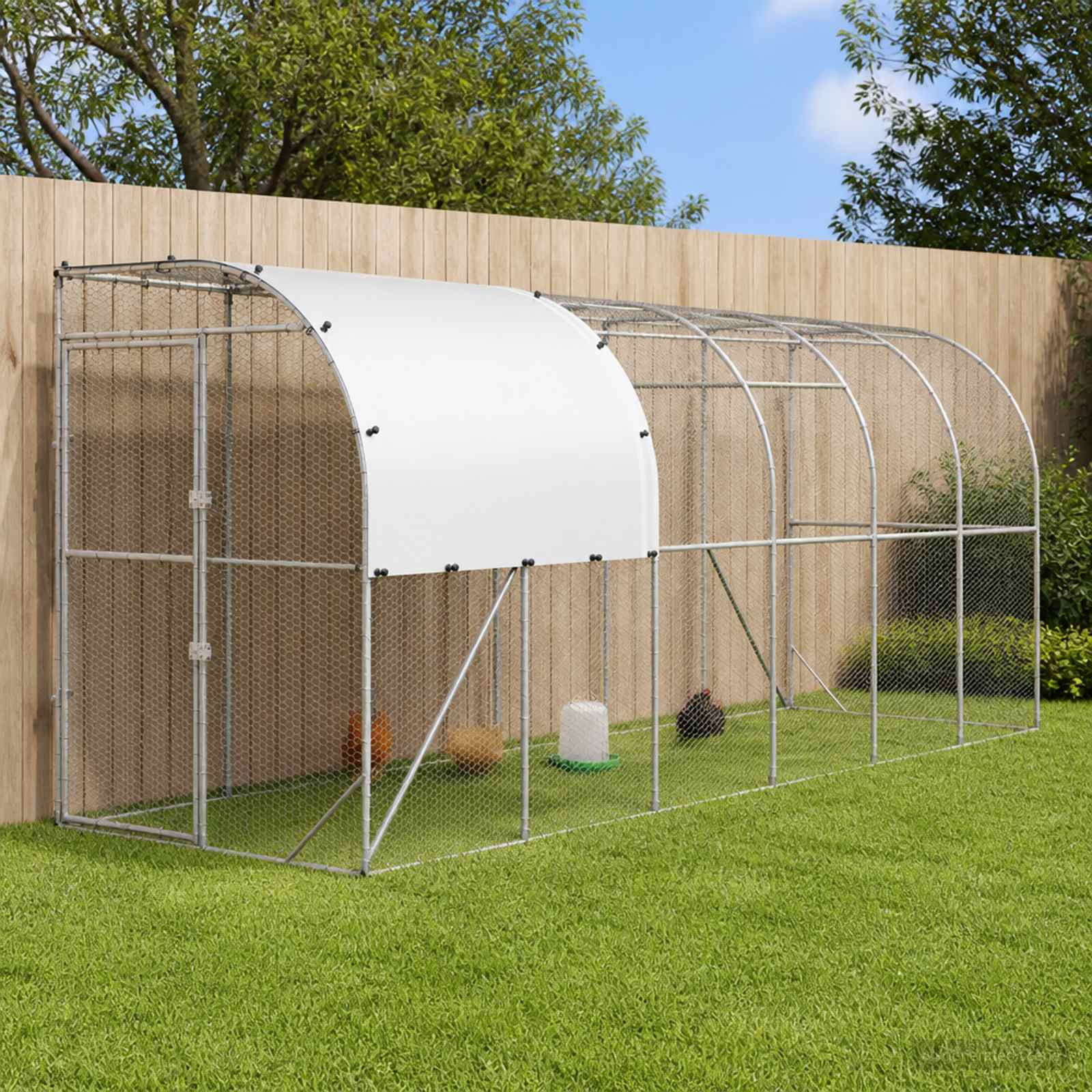 vidaXL Hønsehus Mod Væg Sølv 600 x 100 x 215 cm Galvaniseret stål