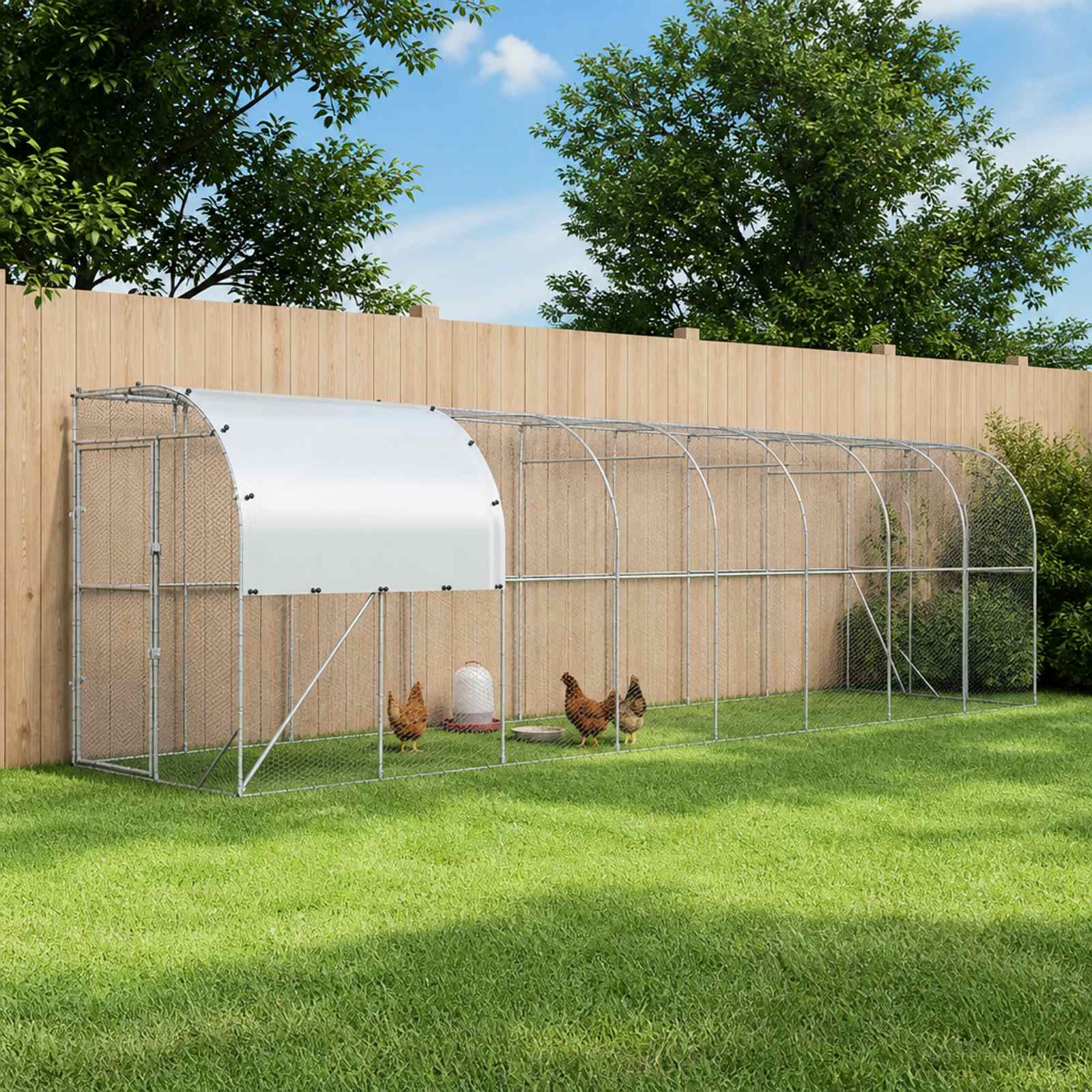 vidaXL Hønsehus Mod Væg Sølv 1000 x 100 x 215 cm Galvaniseret stål