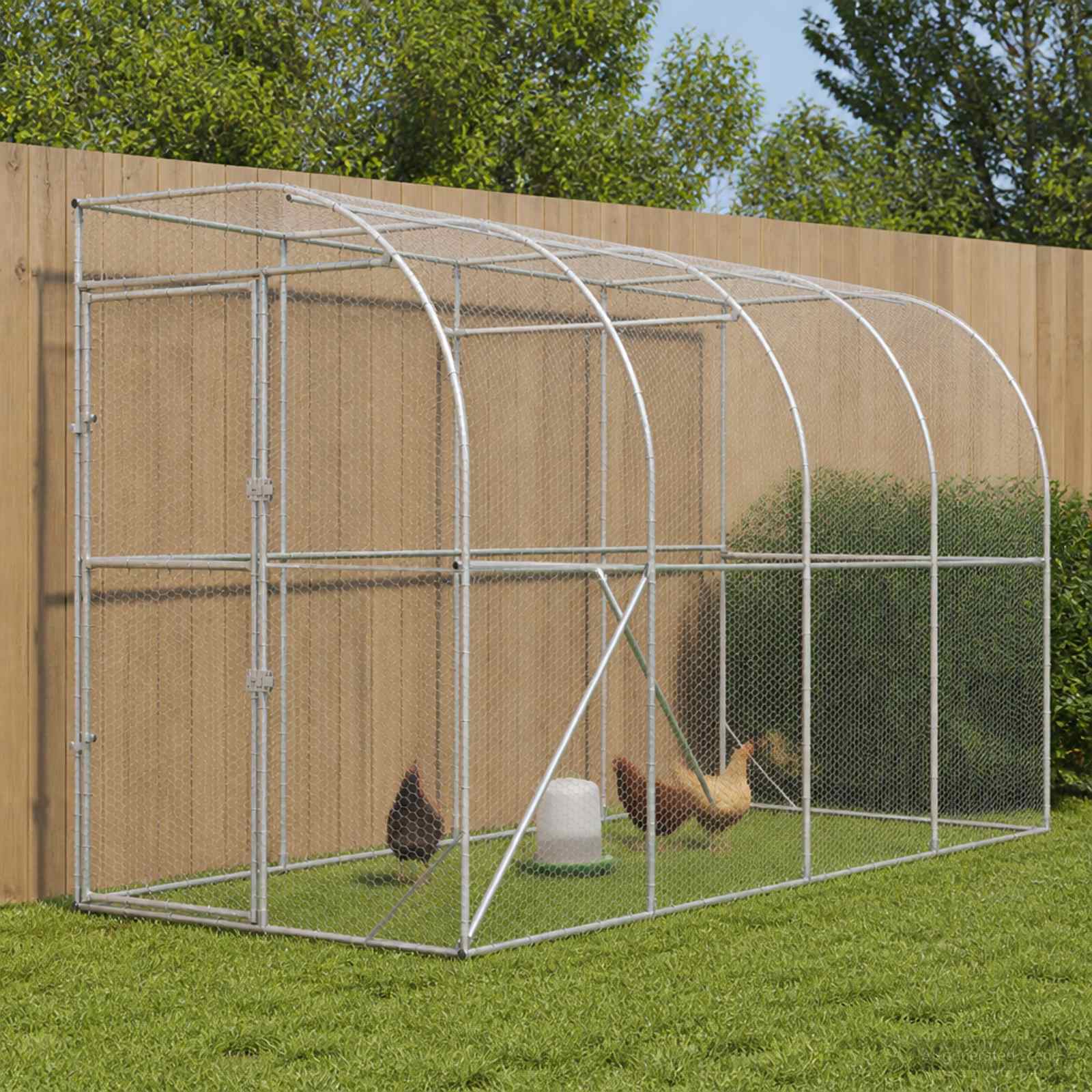 vidaXL Hønsehus Mod Væg Sølv 600 x 150 x 215 cm Galvaniseret stål