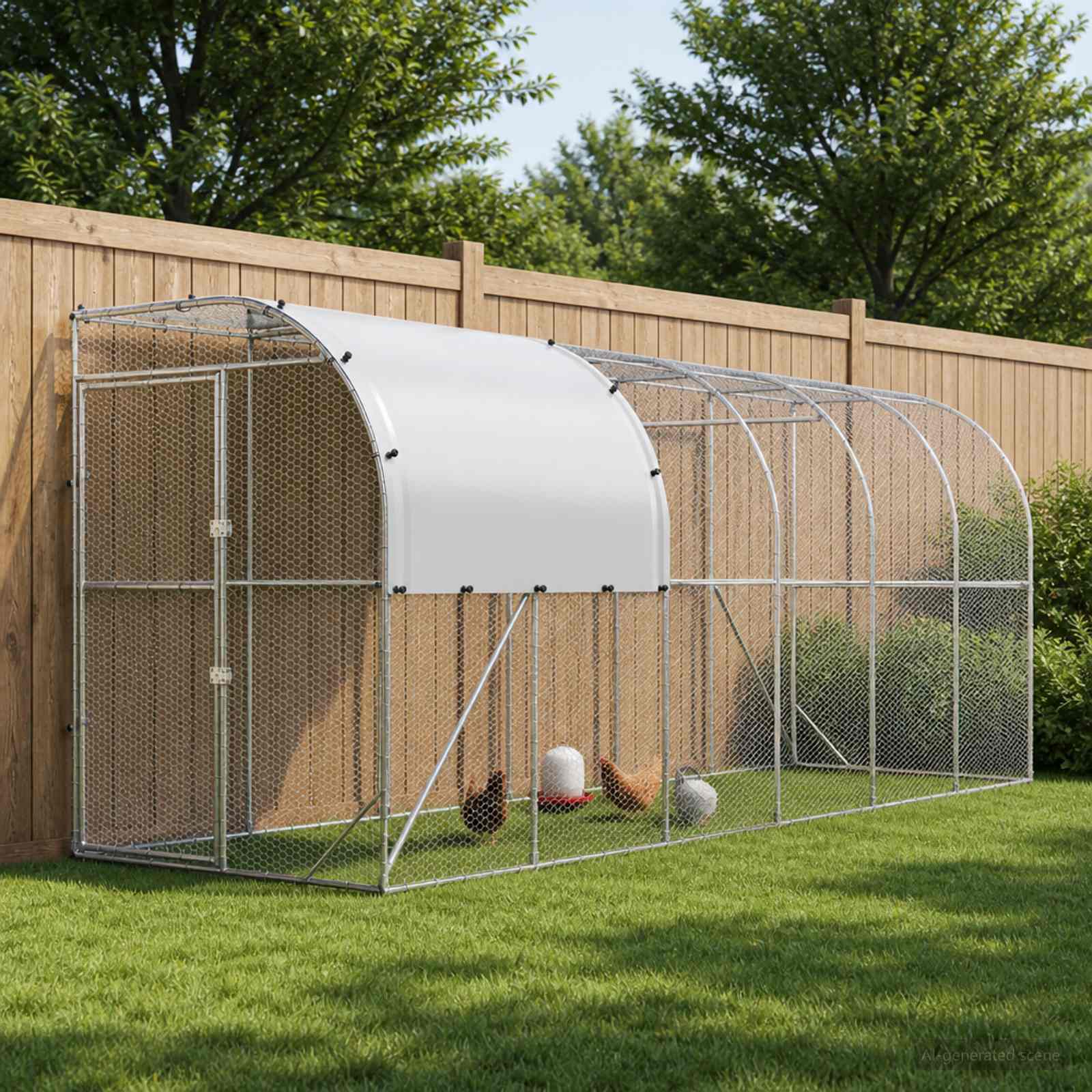 vidaXL Hønsehus Mod Væg Sølv 600 x 150 x 215 cm Galvaniseret stål