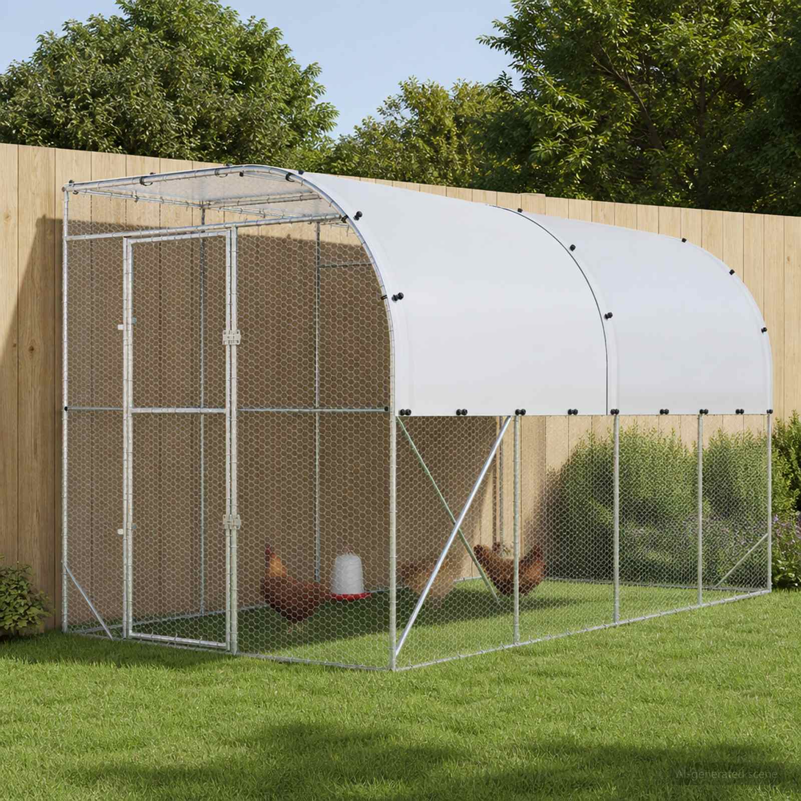 vidaXL Hønsehus Mod Væg Sølv 600 x 150 x 215 cm Galvaniseret stål