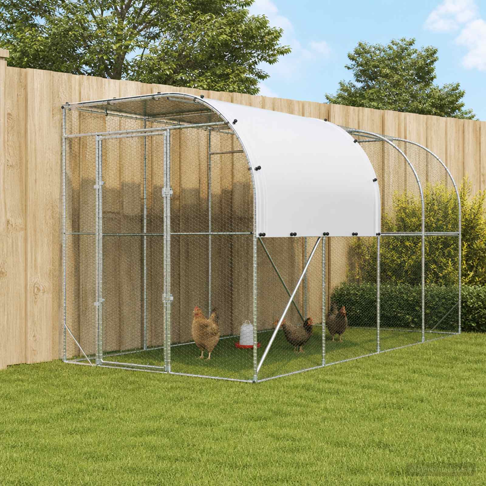 vidaXL Hønsehus Mod Væg Sølv 400 x 200 x 215 cm Galvaniseret stål