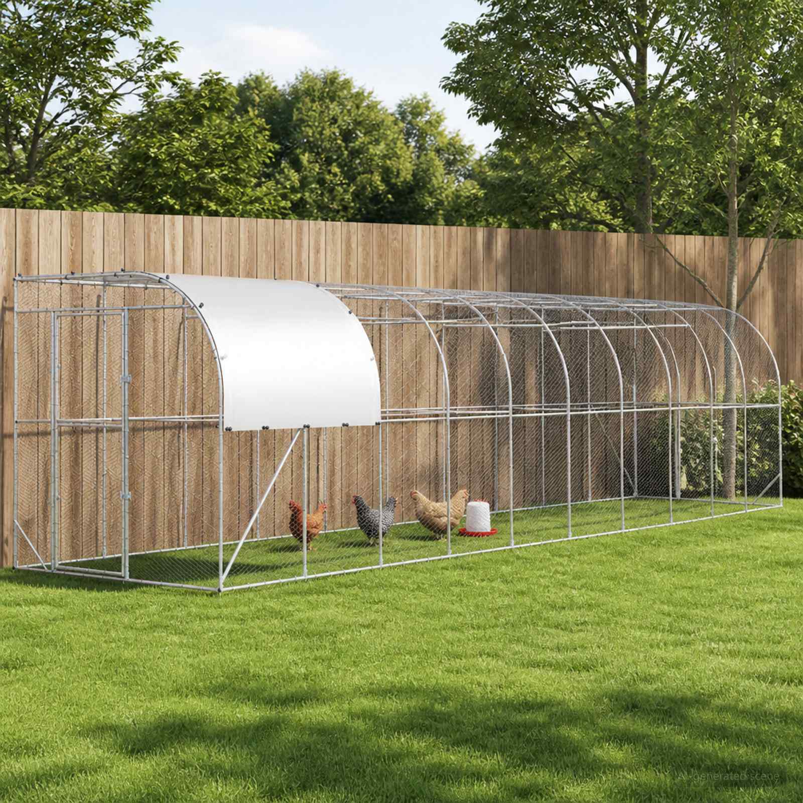 vidaXL Hønsehus Mod Væg Sølv 1000 x 200 x 215 cm Galvaniseret stål