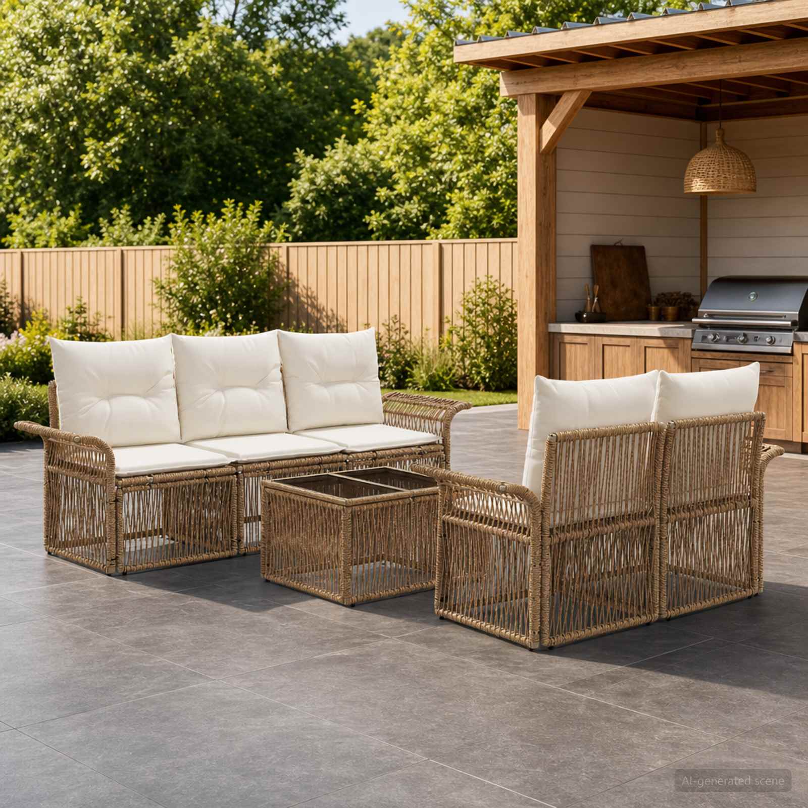 vidaXL Gartensofa-set 6 stk. Beige Poly-Rattan