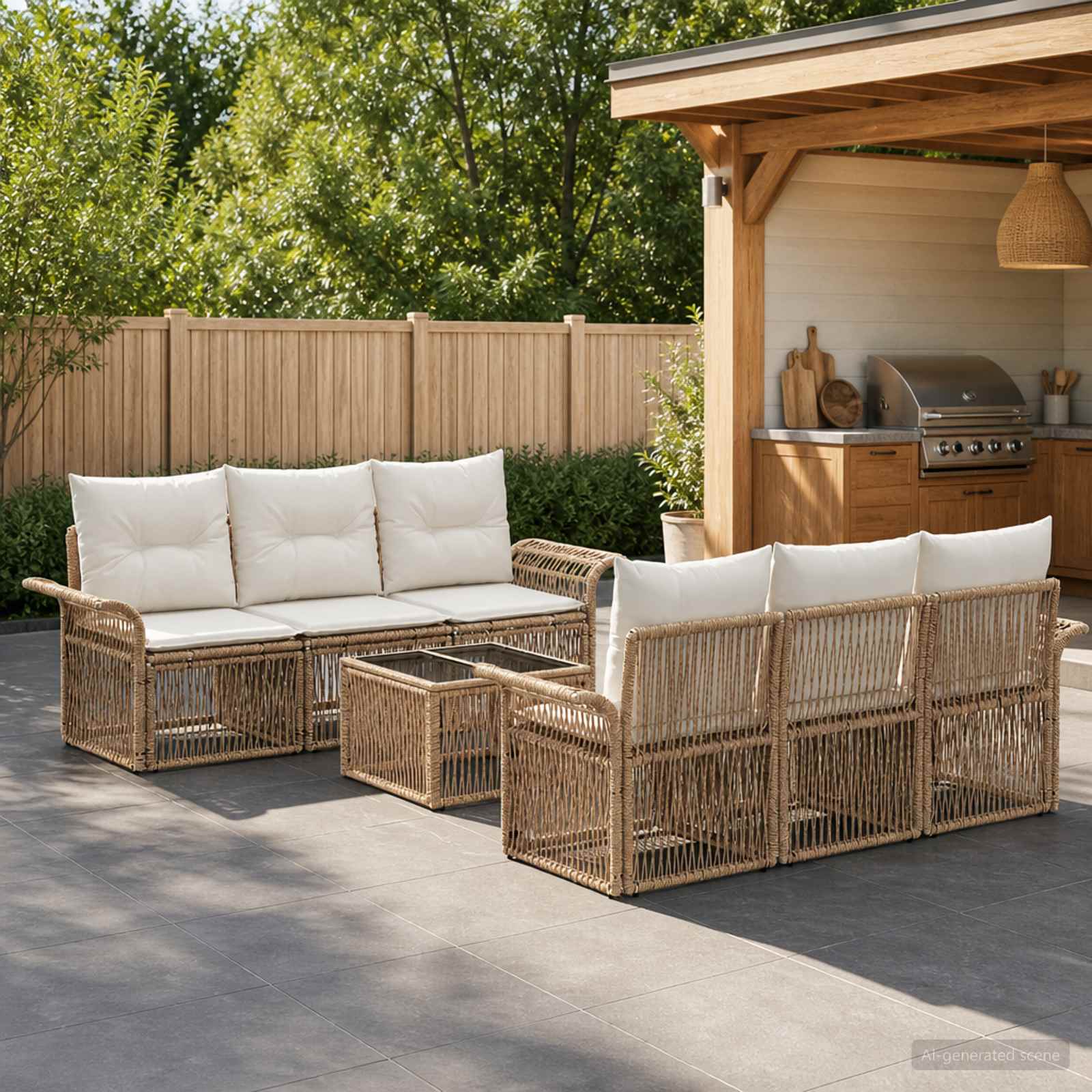vidaXL Gartensofa-set 7 stk. Beige Poly-Rattan