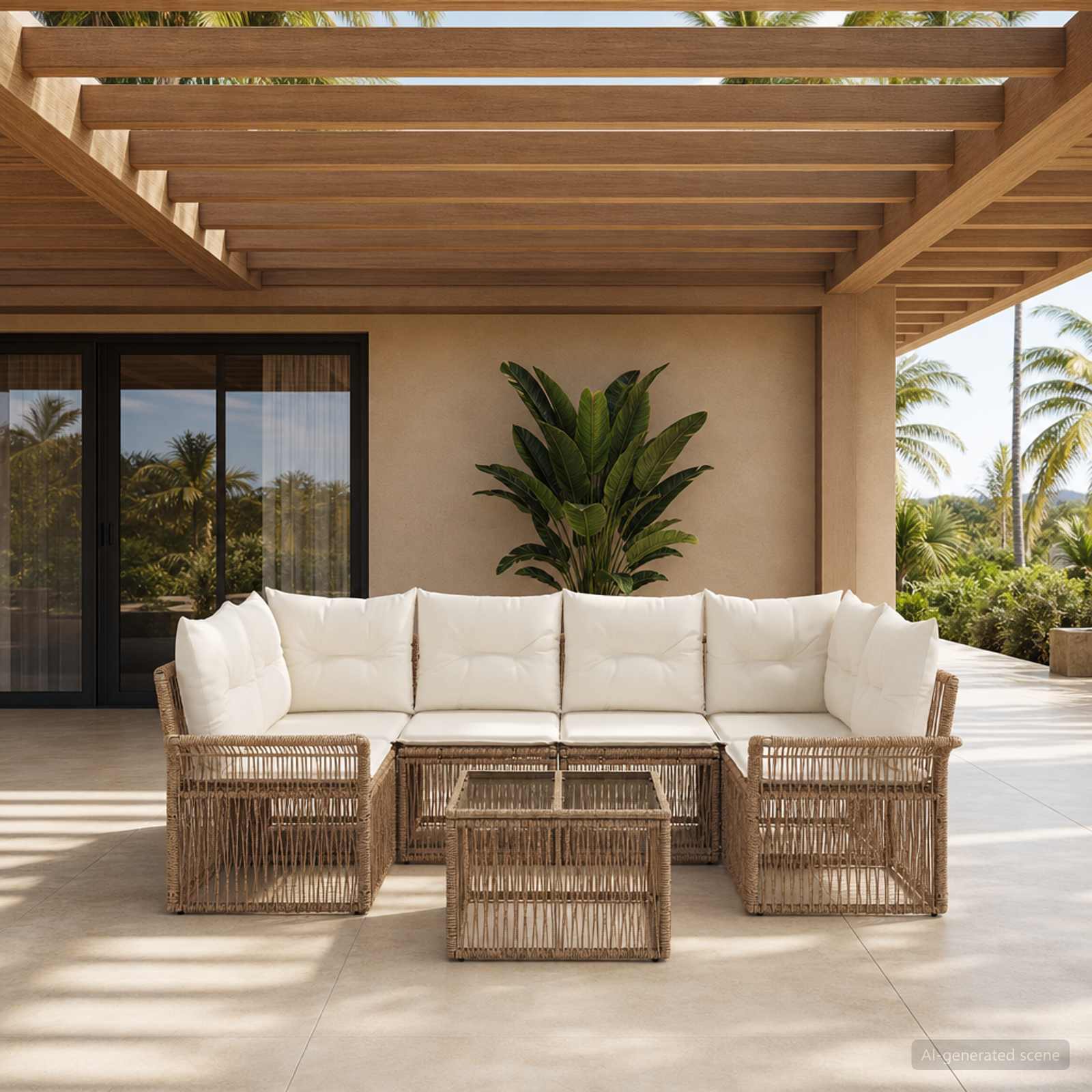 vidaXL Gartensofa-set 7 stk. Beige Poly-Rattan