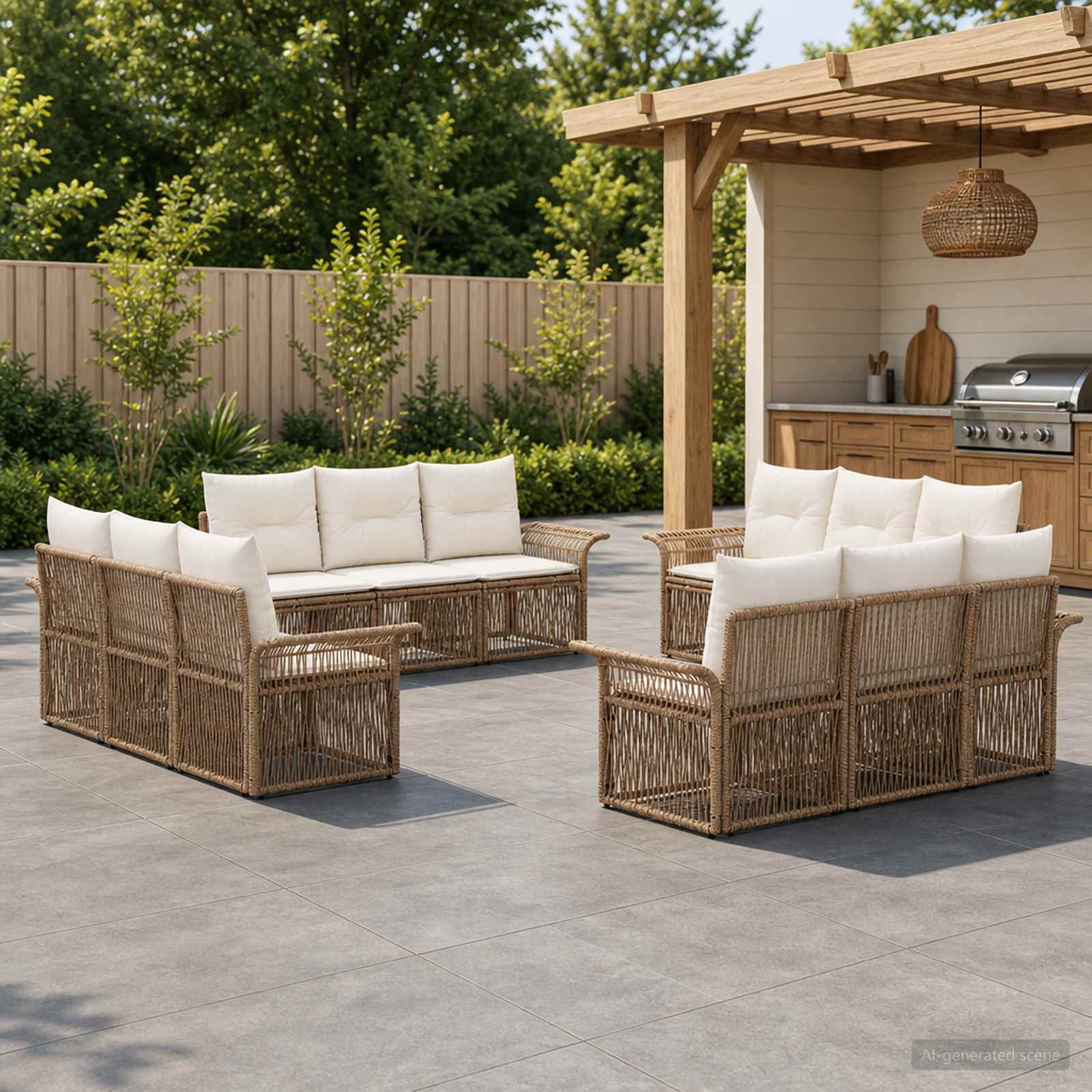 Tuinbankenset 12 pcs Beige poly rattan – afbeelding 1