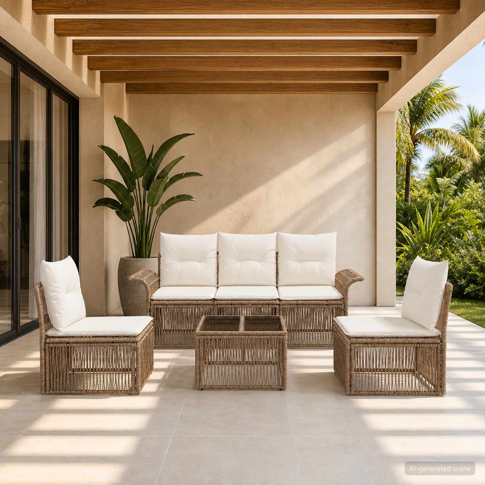 Tuinbankenset 6 pcs Beige poly rattan