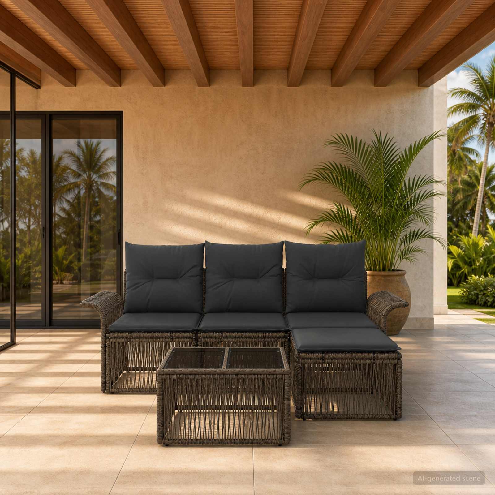 Set Divano da Giardino 5 pcs Grigio polyrattan - immagine prodotto
