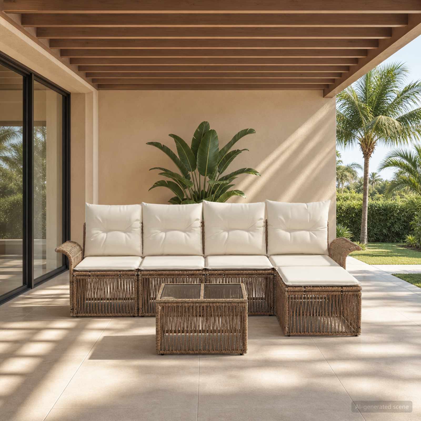 Tuinbankenset 6 pcs Beige poly rattan