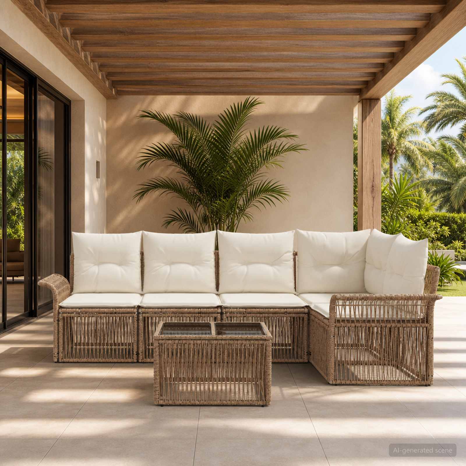Tuinbankenset 6 pcs Beige poly rattan