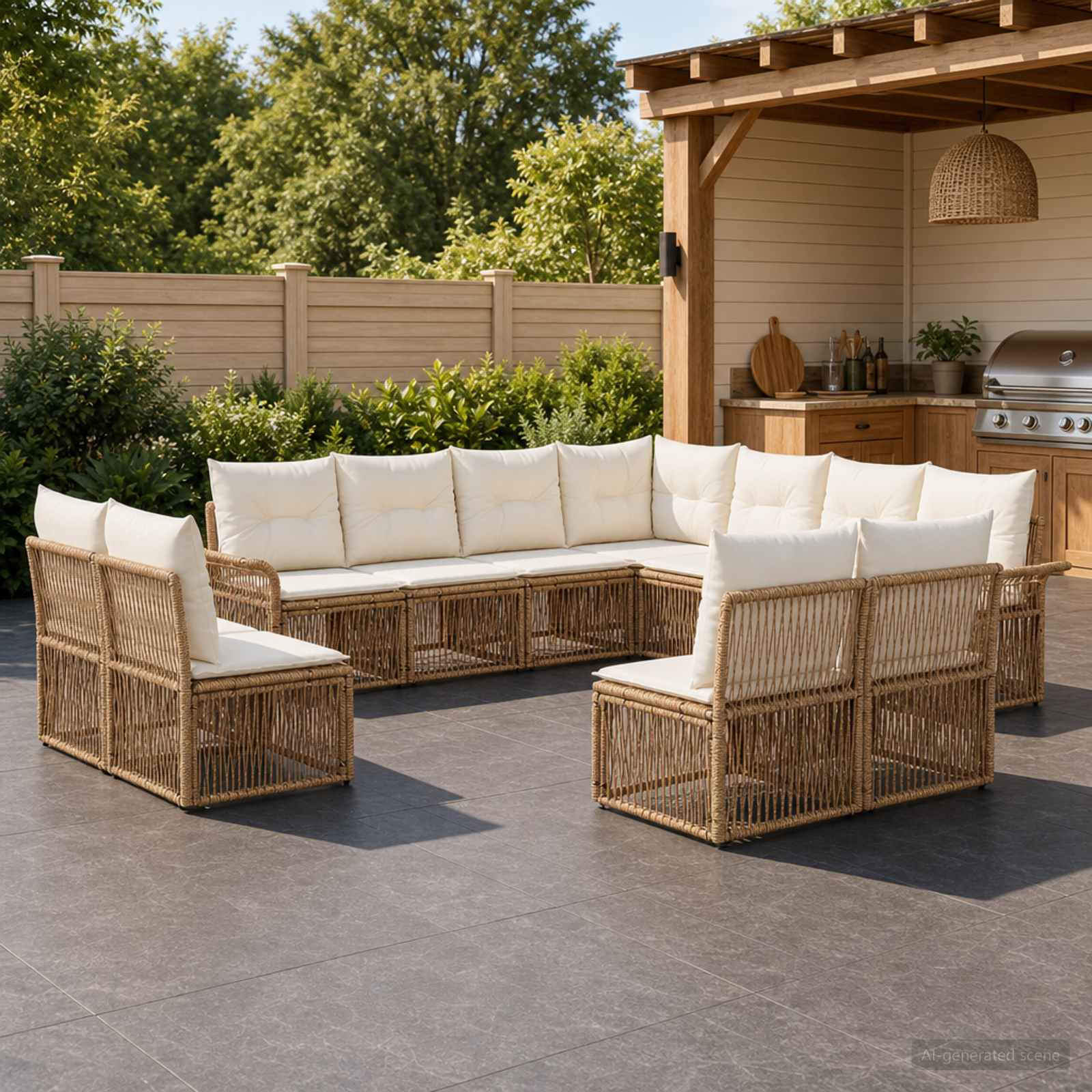 Tuinbankenset 11 pcs Beige poly rattan – afbeelding 1