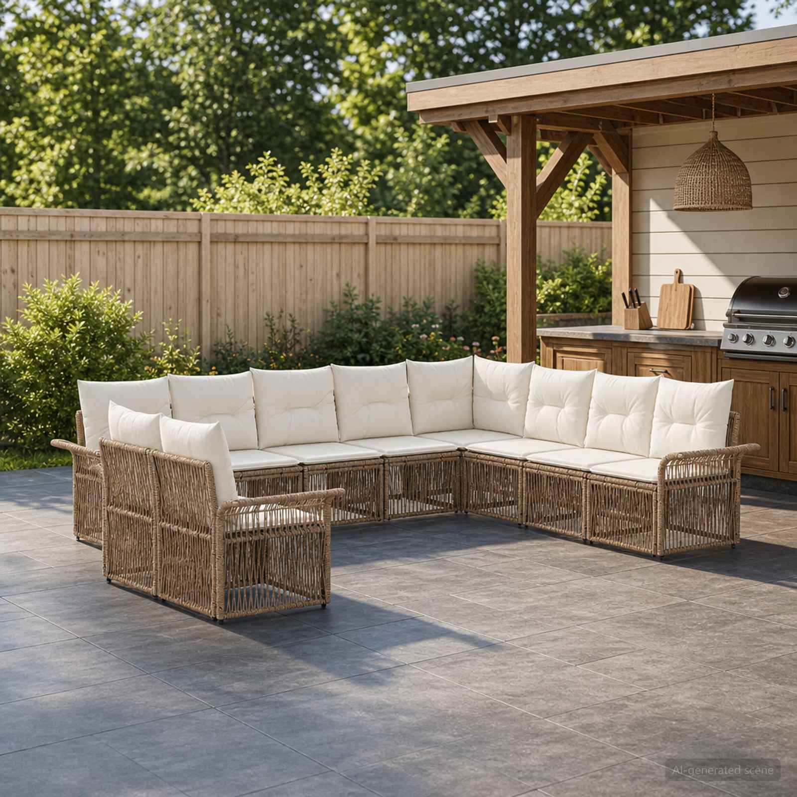 Tuinbankenset 10 pcs Beige poly rattan – afbeelding 1