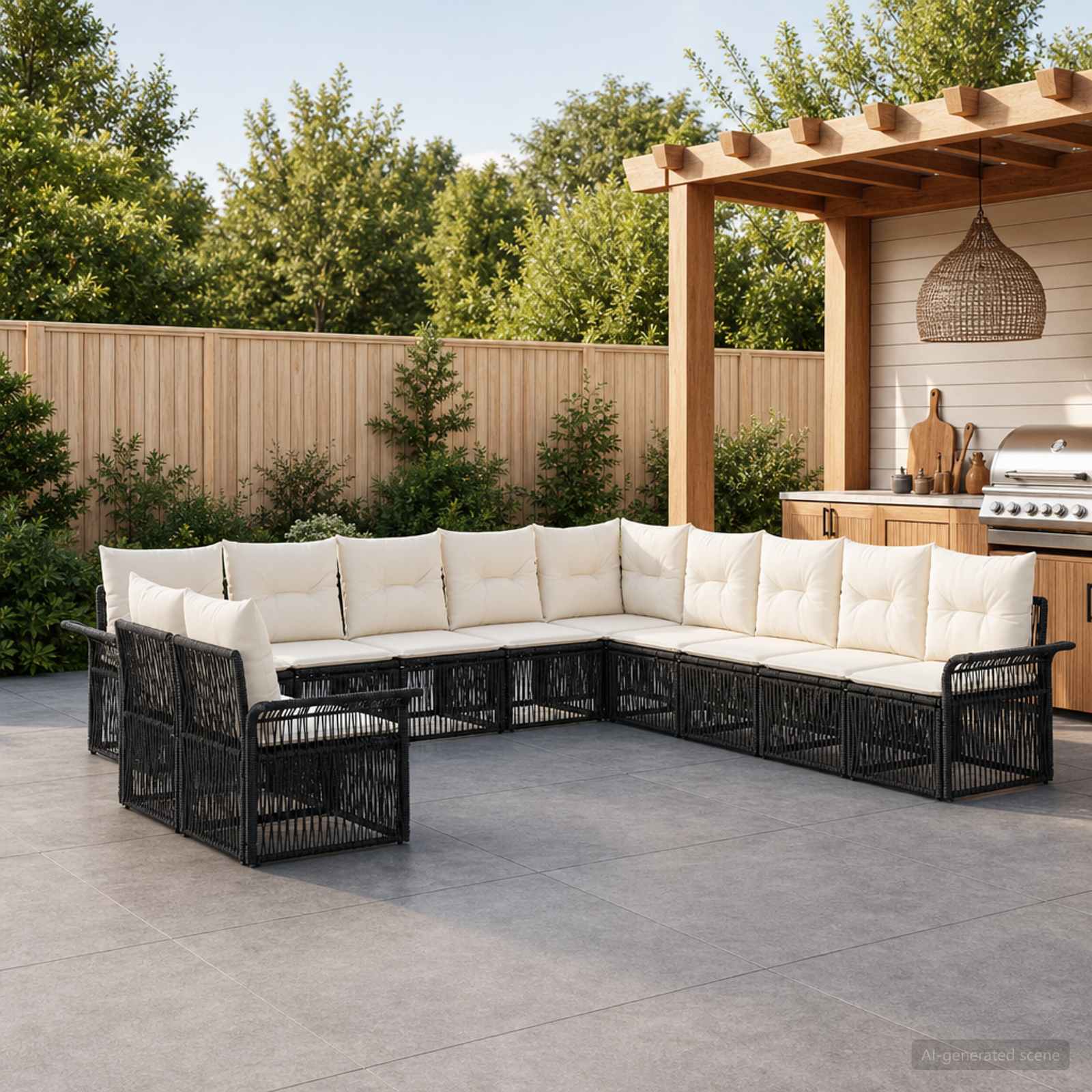 Tuinbankenset 11 pcs Zwart poly rattan – afbeelding 1