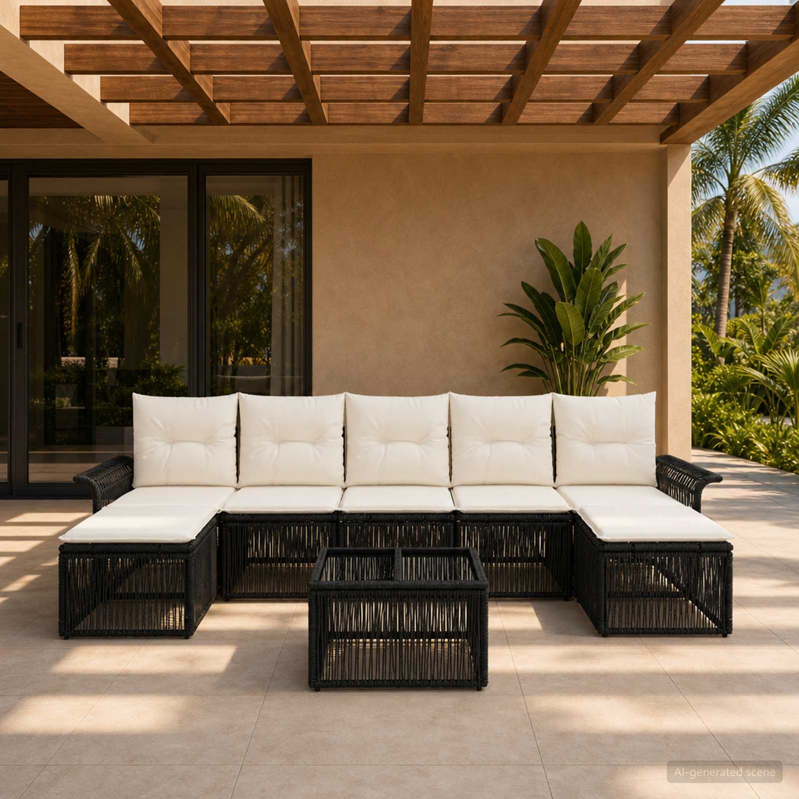 Tuinbankenset 8 pcs Zwart poly rattan