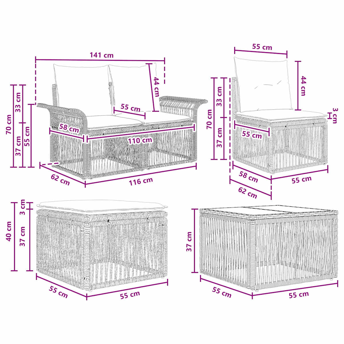 Havesofa Sæt 8 stk. polyrattan - Billede 10