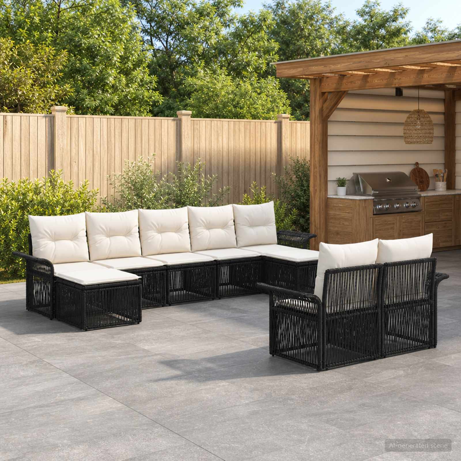 Tuinbankenset 9 pcs Zwart poly rattan – afbeelding 1