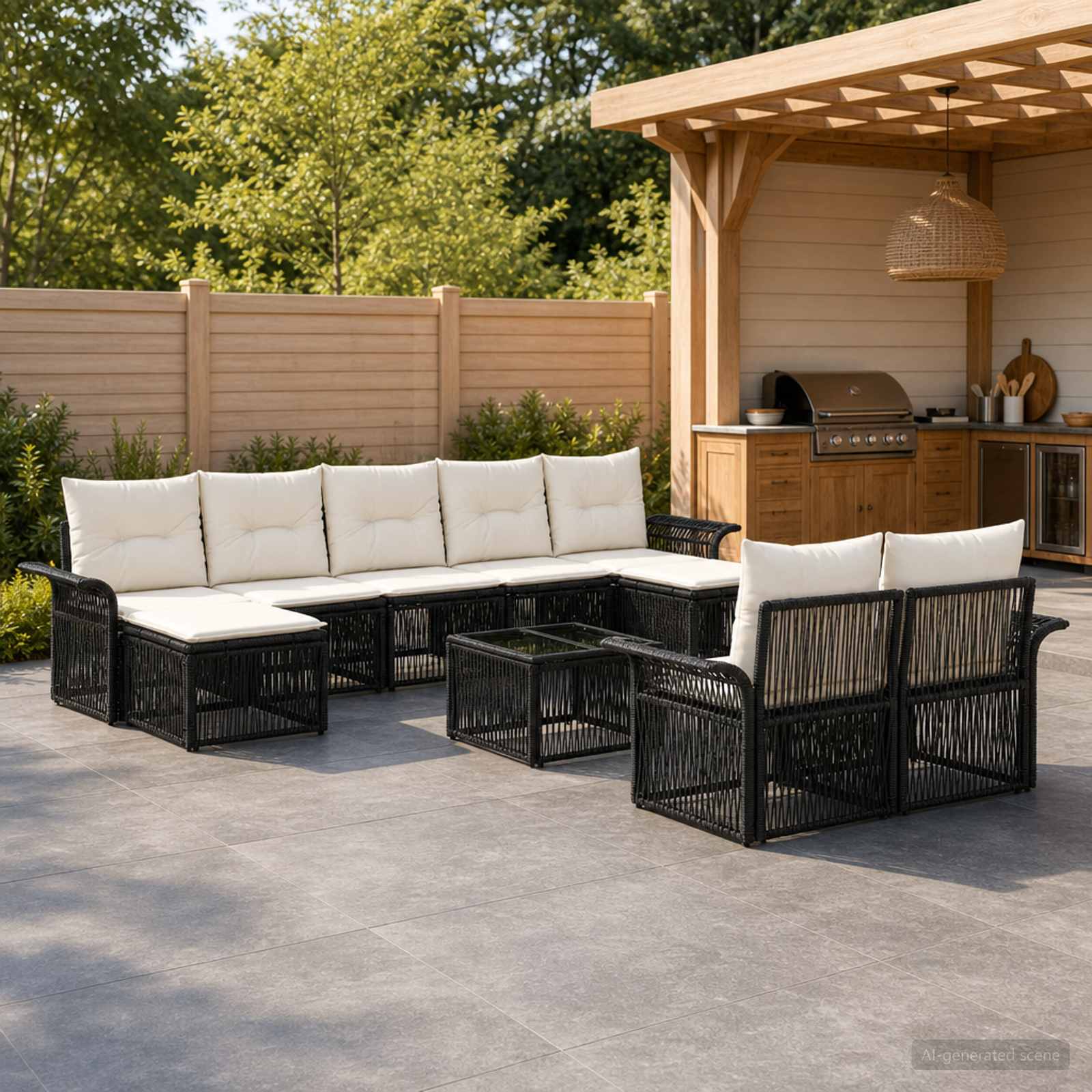Tuinbankenset 10 pcs Zwart poly rattan – afbeelding 1