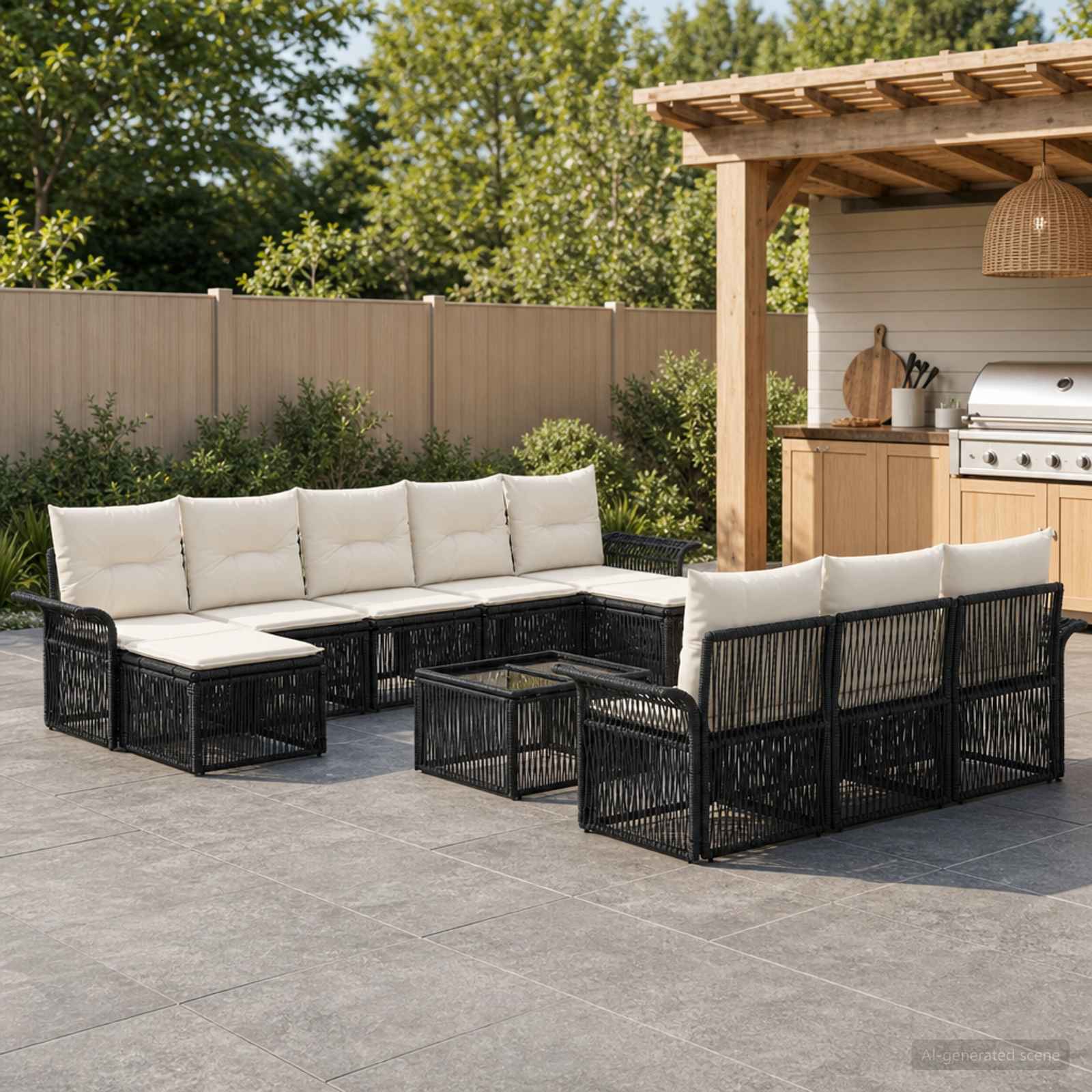 Tuinbankenset 11 pcs Zwart poly rattan – afbeelding 1