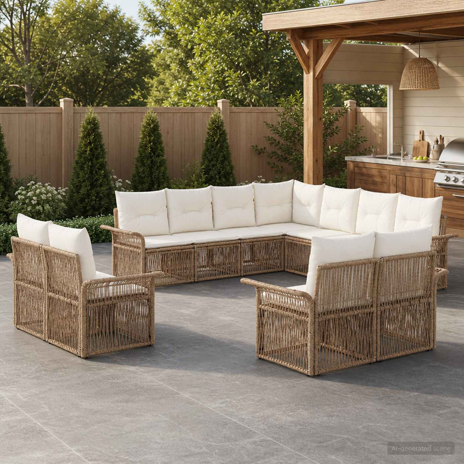 Tuinbankenset 11 pcs Beige en Crème Wit poly rattan – afbeelding 1