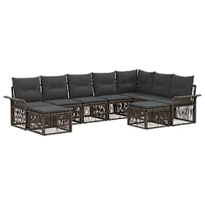 Vrtna sedežna garnitura 9 pcs Siva in temno siva poli ratan