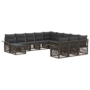 Vrtna sedežna garnitura 12 pcs Siva in temno siva poli ratan