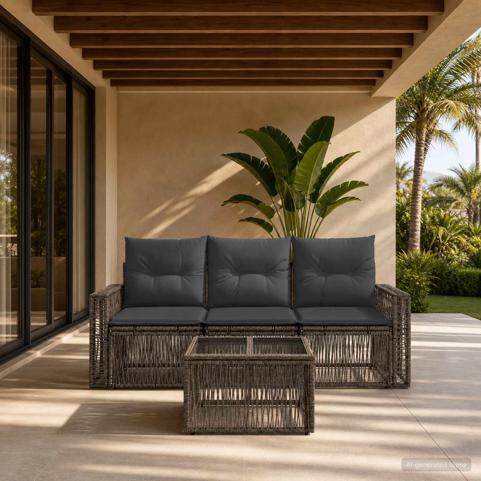 Set Divano da Giardino 4 pcs Grigio e Grigio Scuro polyrattan - immagine prodotto