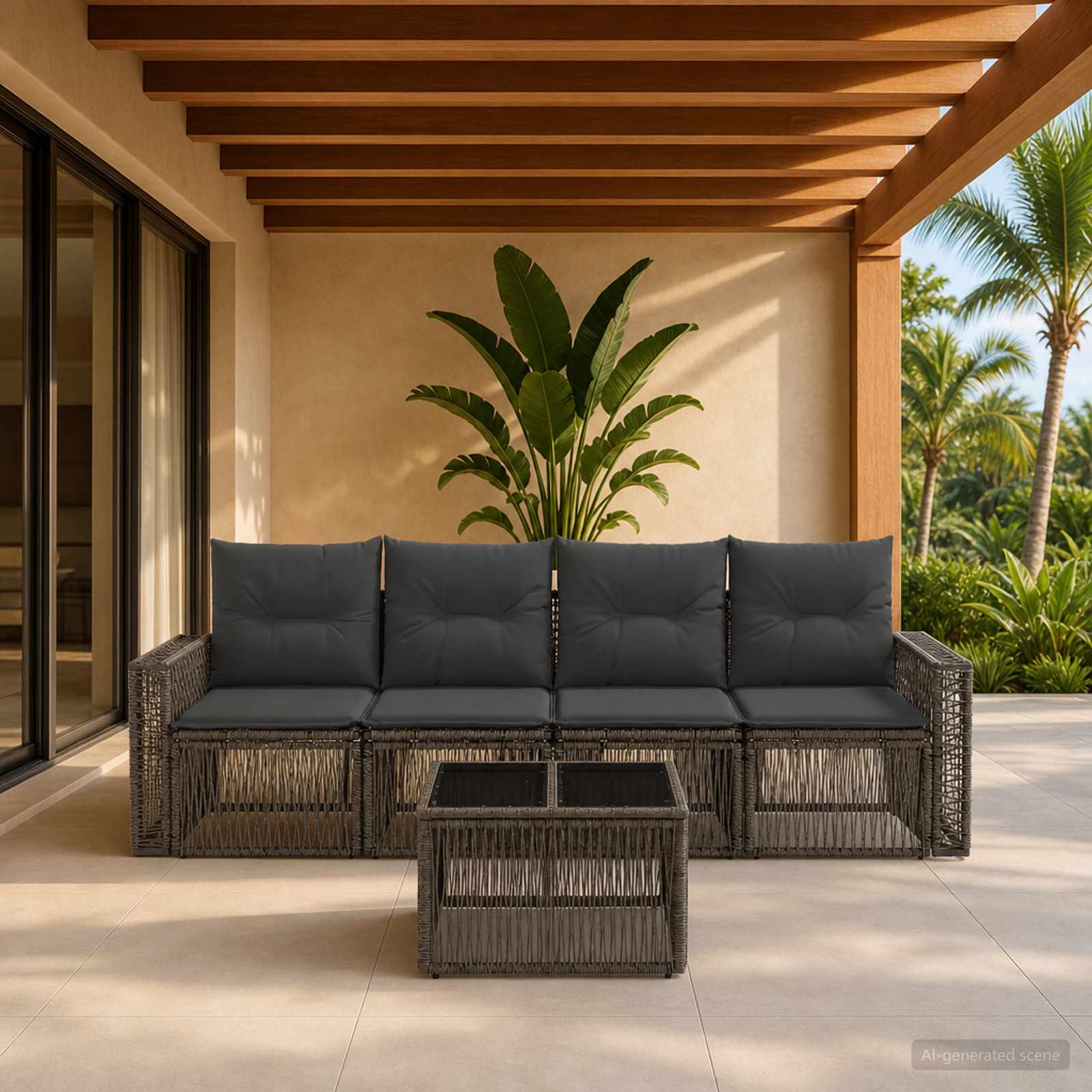 Set Divano da Giardino 5 pcs Grigio e Grigio Scuro polyrattan - immagine prodotto