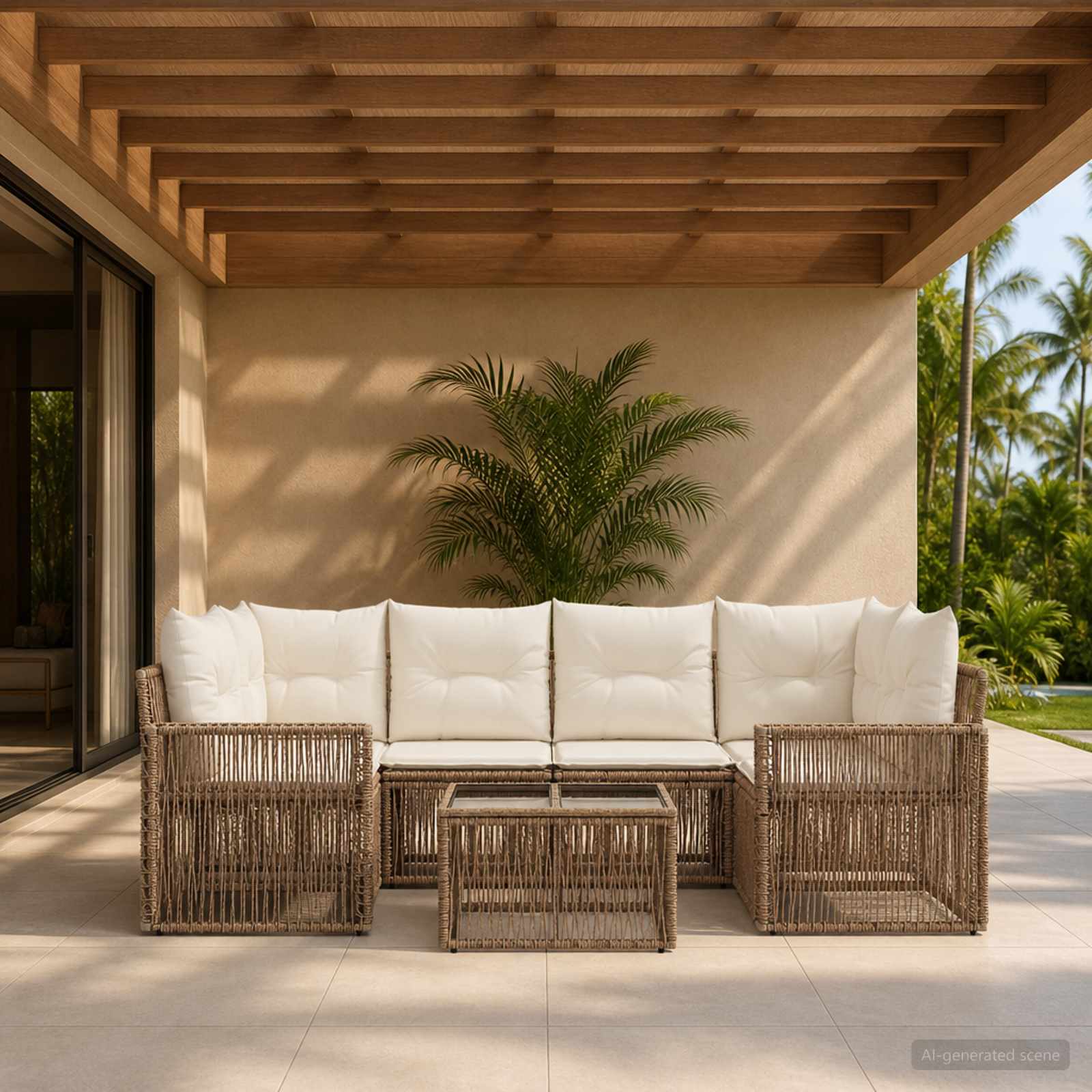 Tuinbankenset 7 st Beige poly rattan