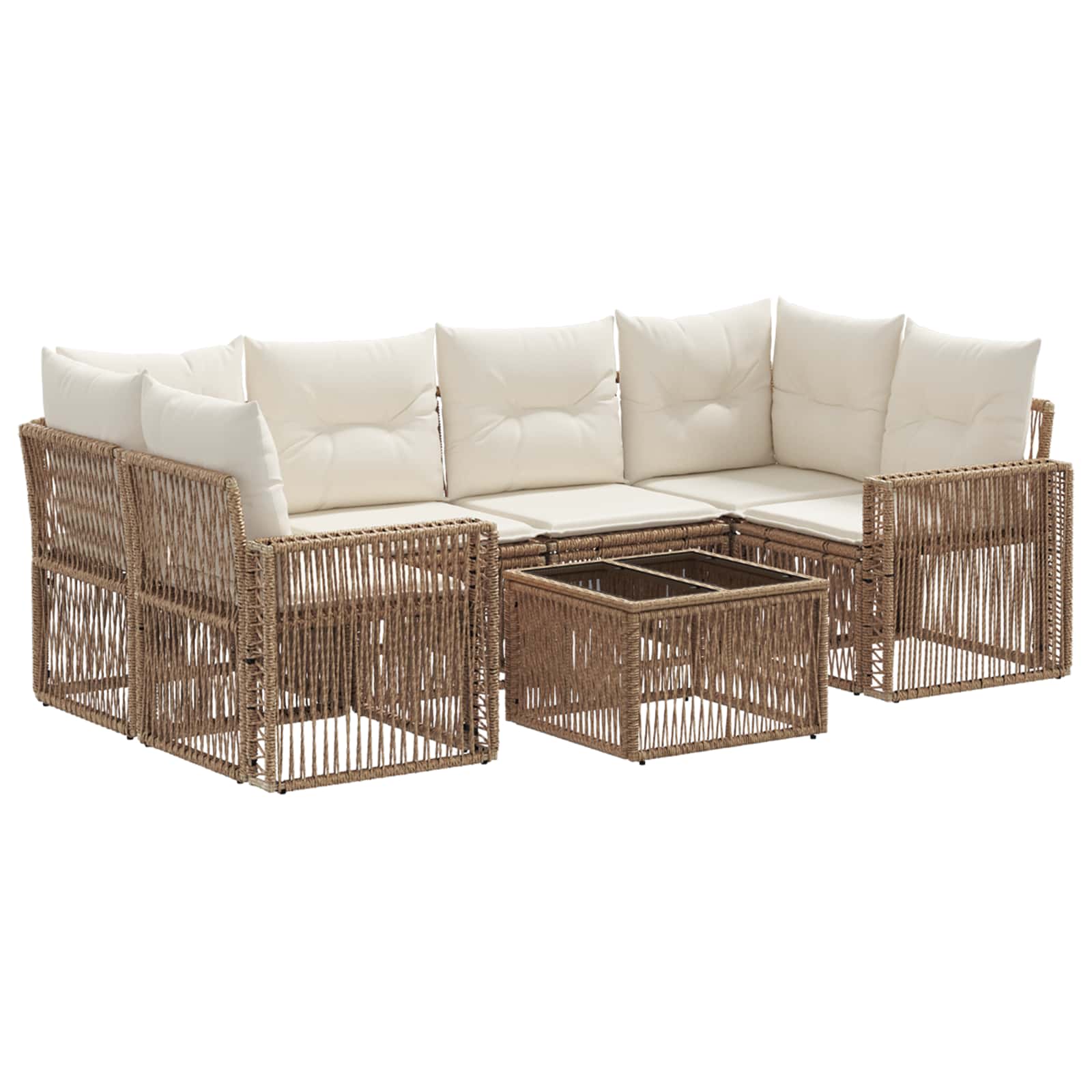 Tuinbankenset 7 st Beige poly rattan - Afbeelding 2