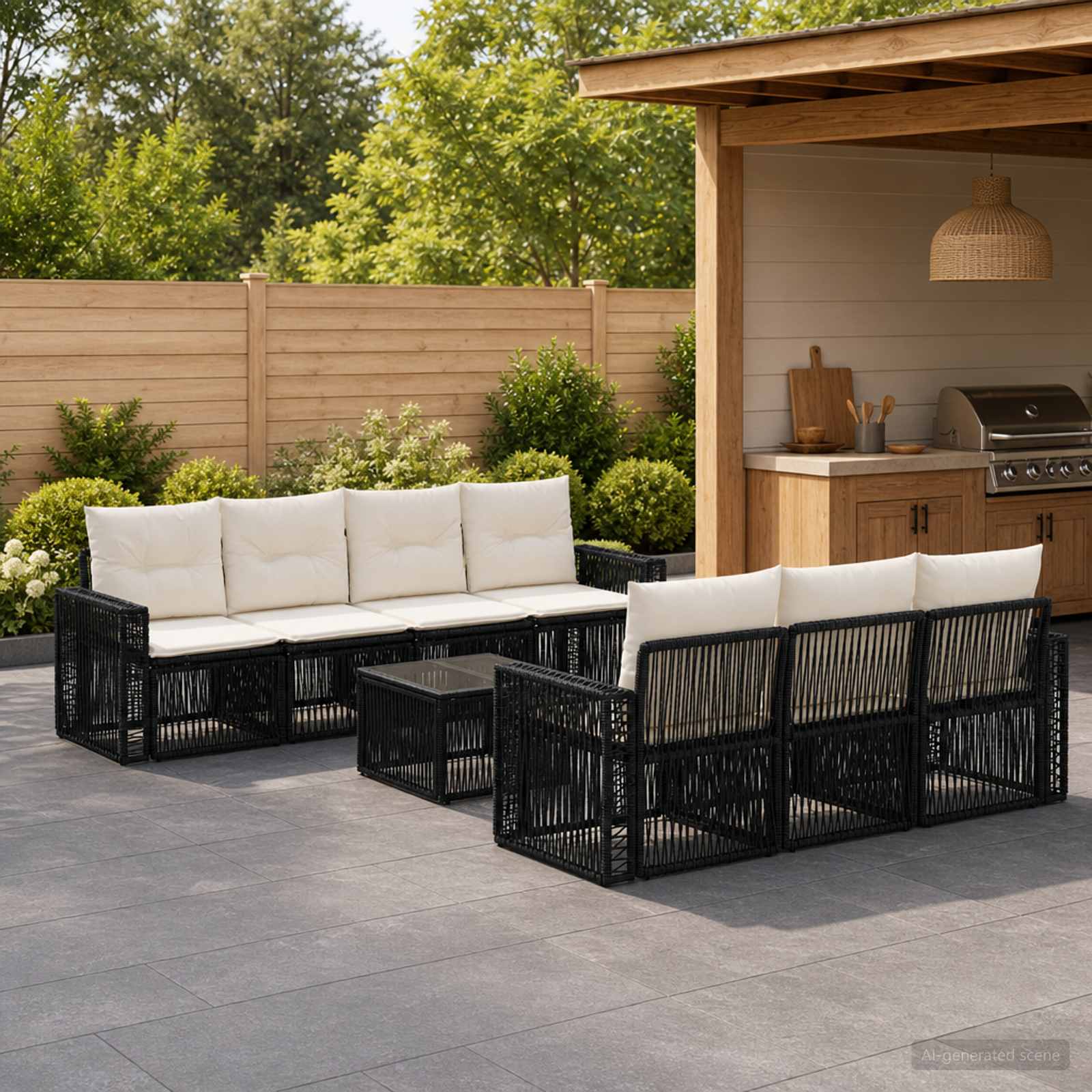 vidaXL Havesofa Sæt 8 stk. Sort 55 x 55 x 37 cm polyrattan