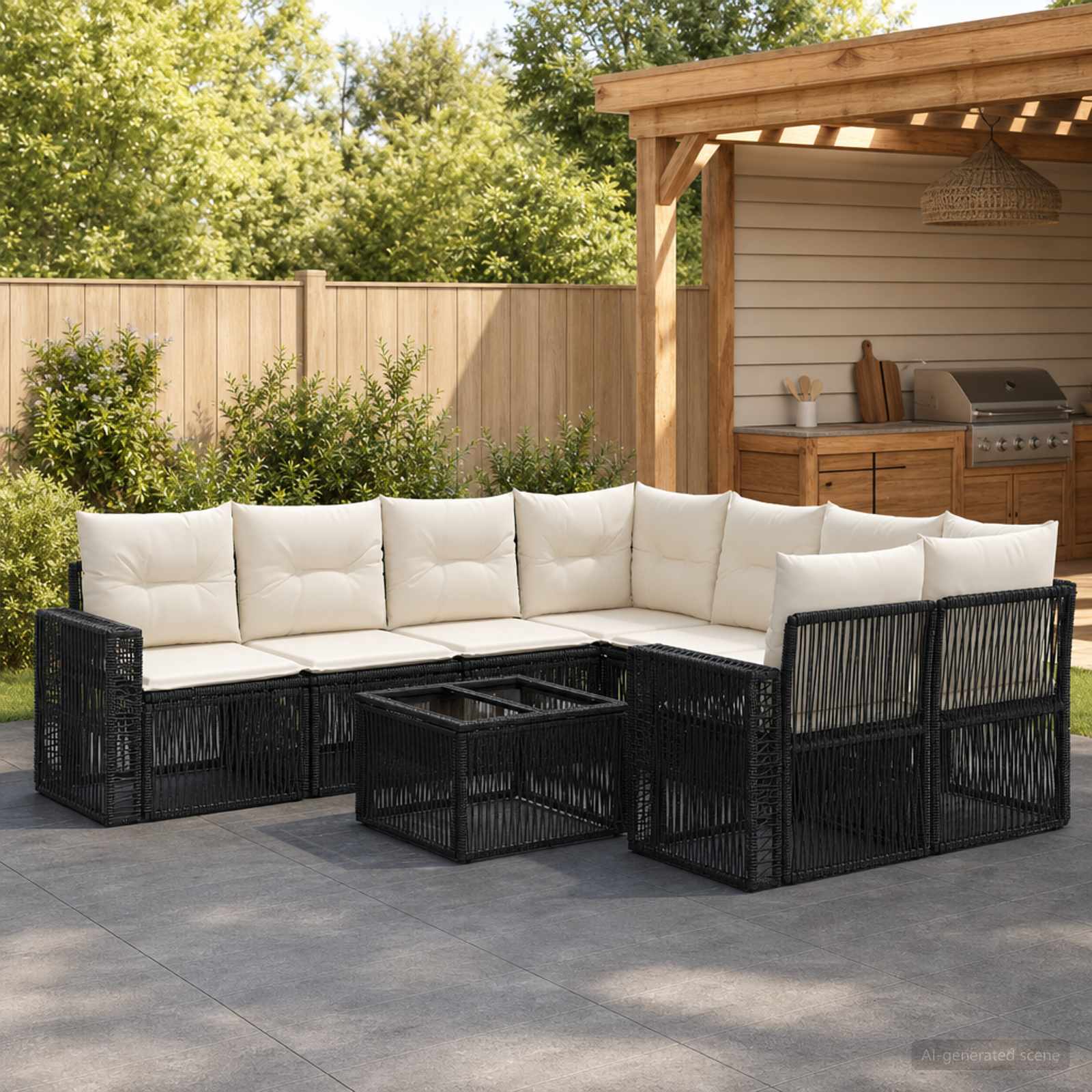Tuinbankenset 9 st Zwart poly rattan