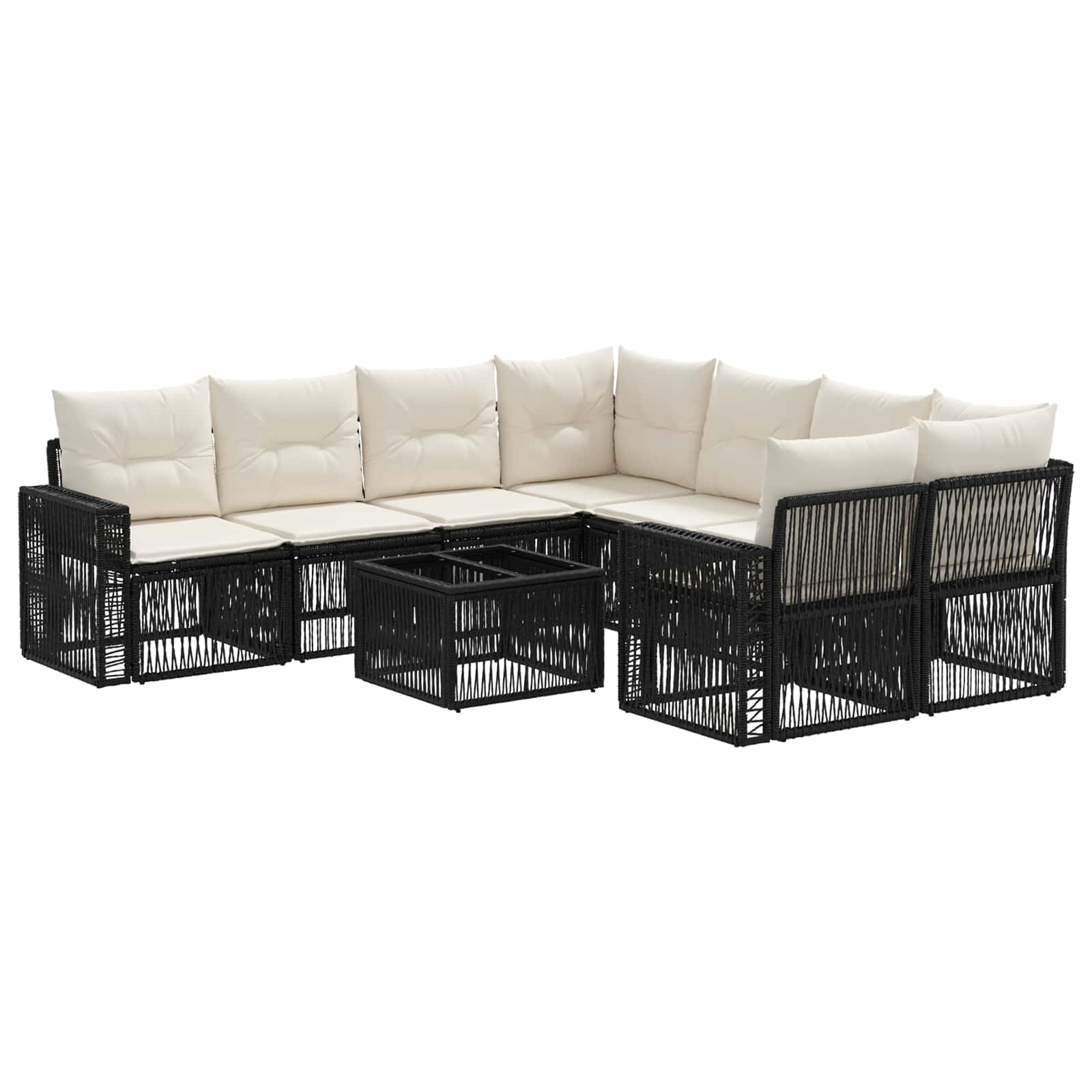 Tuinbankenset 9 st Zwart poly rattan - Afbeelding 2