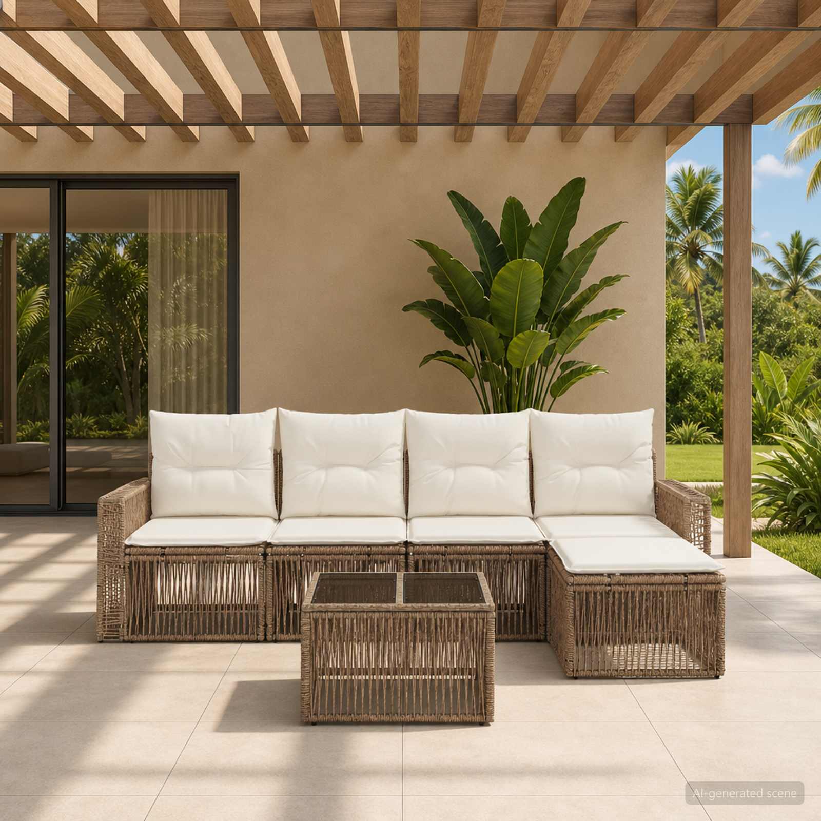 Tuinbankenset 6 pcs Beige en Crème Wit poly rattan