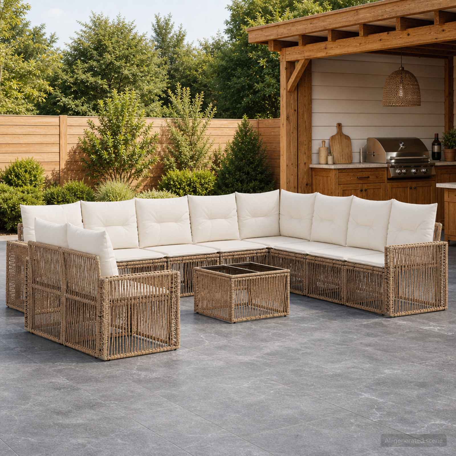 vidaXL Gartensofa-set 11 Stk. Beige und Cremeweiß Poly-Rattan