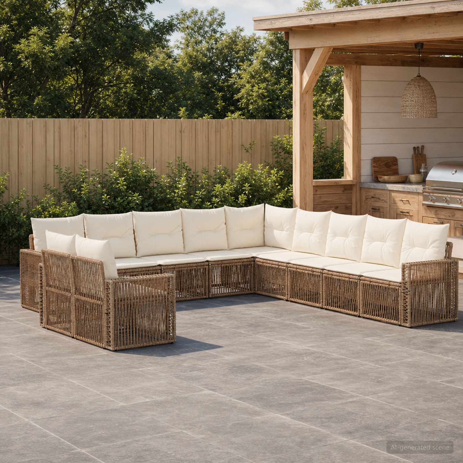Tuinbankenset 11 pcs Beige en Crème Wit poly rattan – afbeelding 1