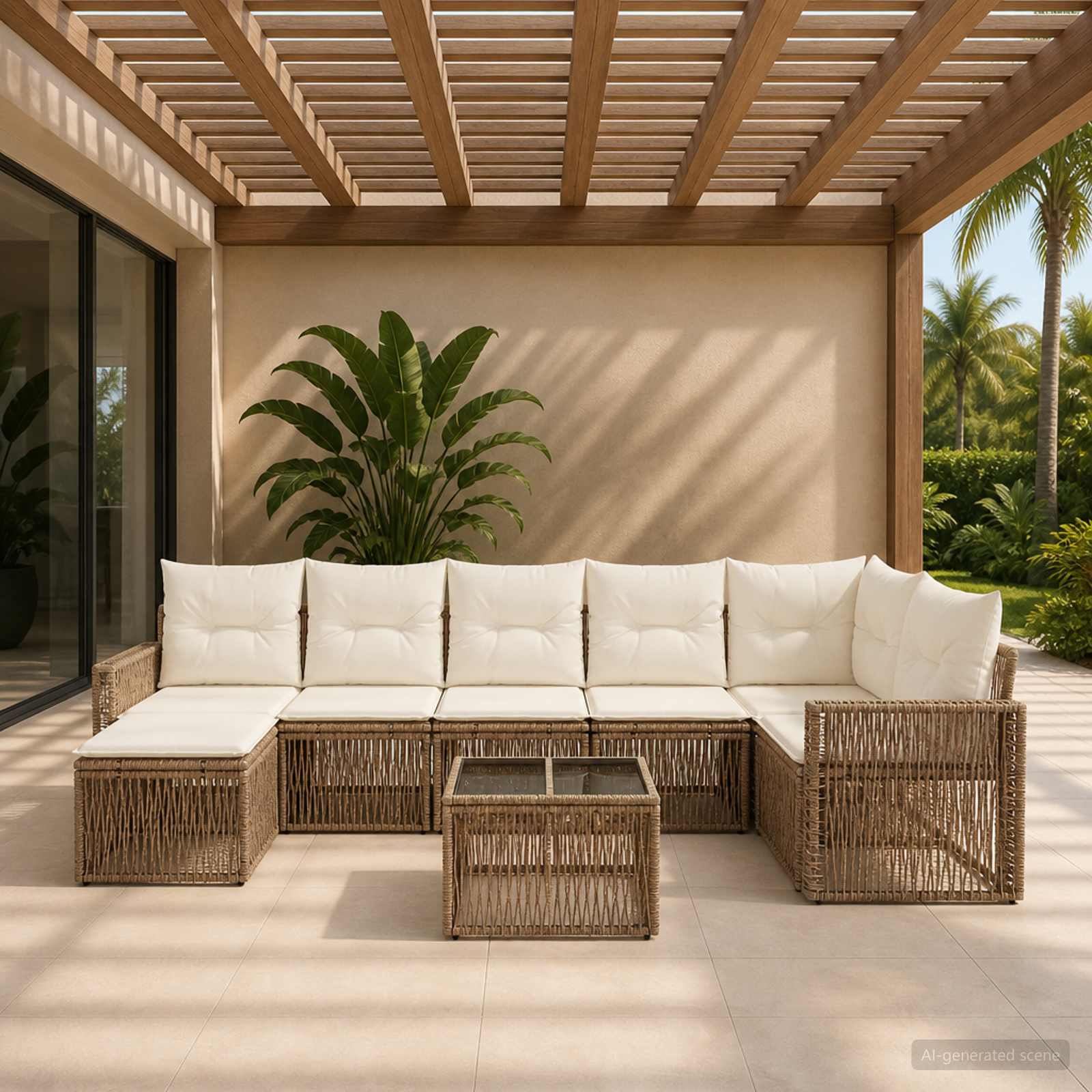 Tuinbankenset 8 pcs Beige en Crème Wit poly rattan