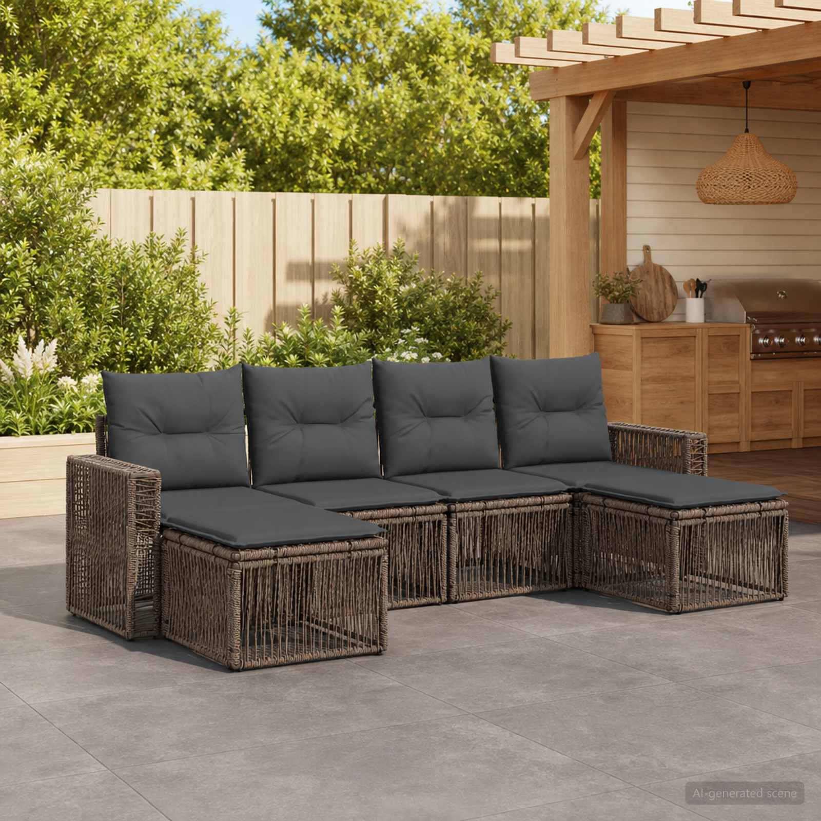 Set Divano da Giardino 6 pcs Grigio e Grigio Scuro polyrattan - immagine prodotto