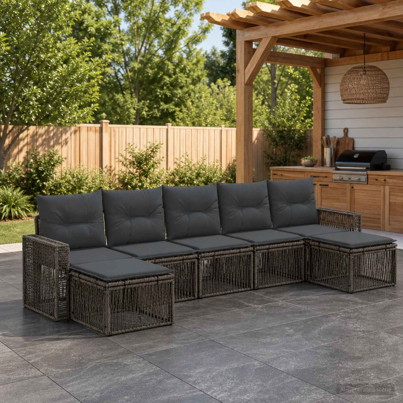 Set Divano da Giardino 7 pcs Grigio e Grigio Scuro polyrattan - immagine prodotto