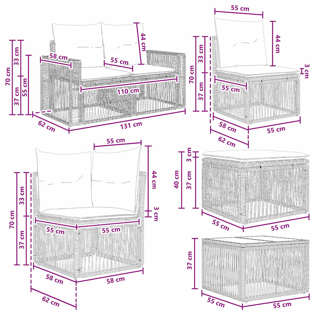 Havesofa Sæt 9 stk. polyrattan - Billede 11