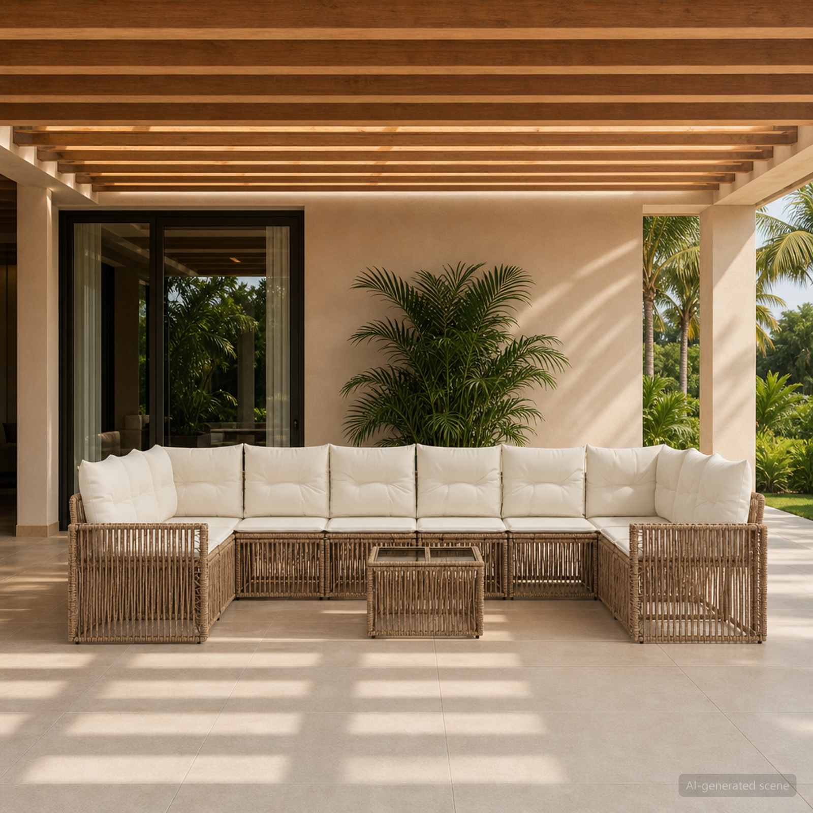 Tuinbankenset 11 pcs Beige en Crème Wit poly rattan