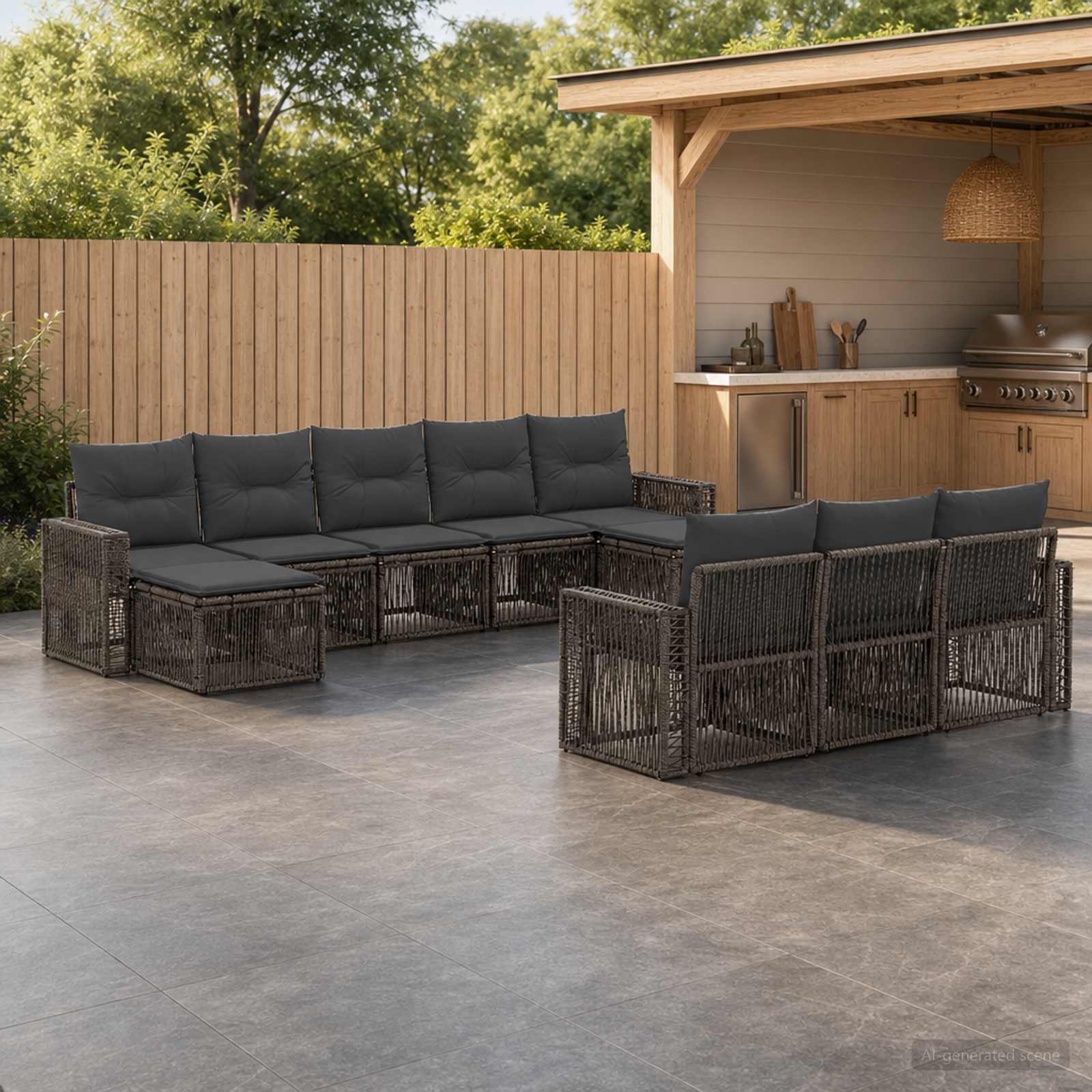 Tuinbankenset 10 pcs Grijs en Donkergrijs poly rattan – afbeelding 1
