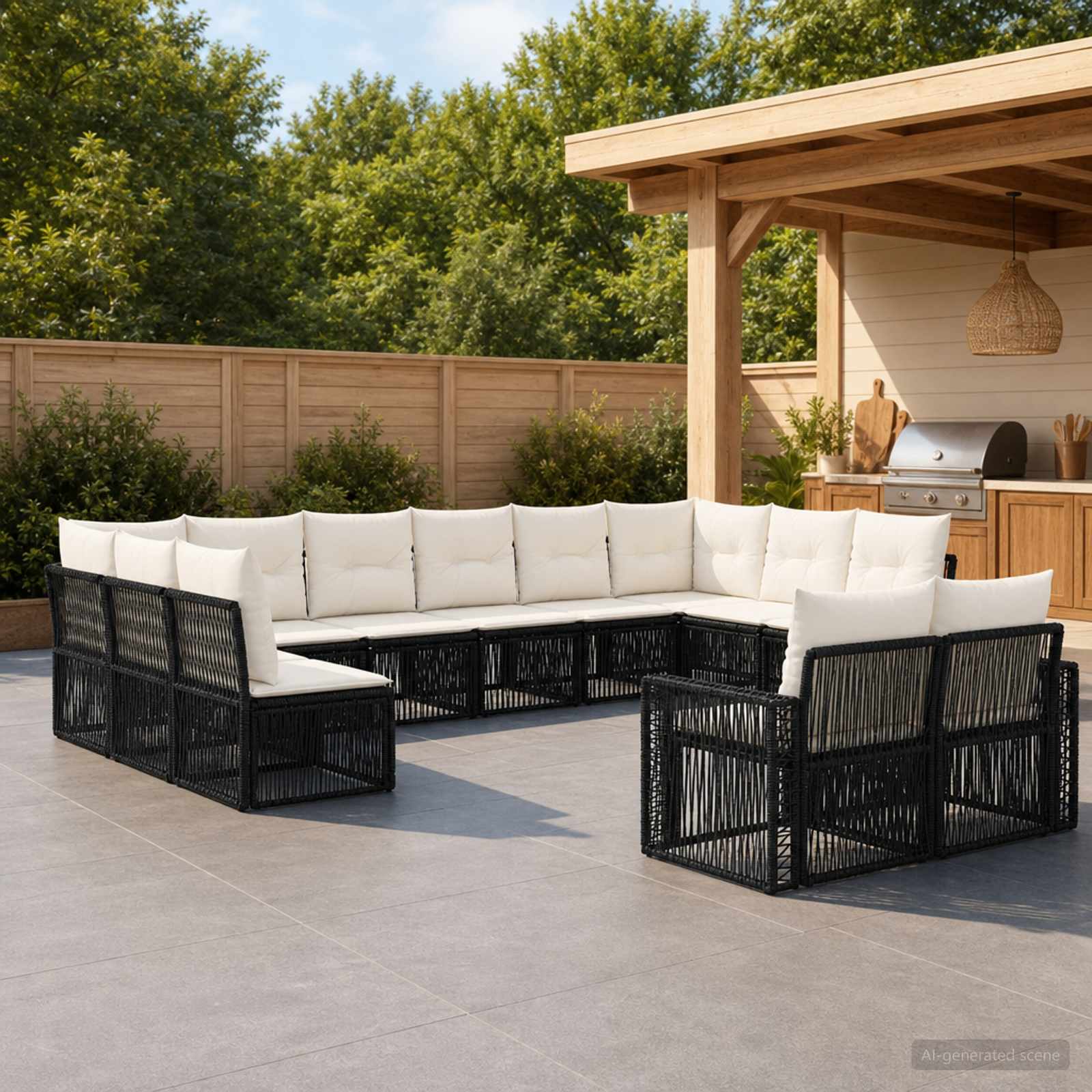 Tuinbankenset 12 pcs Zwart en Cream Wit poly rattan – afbeelding 1