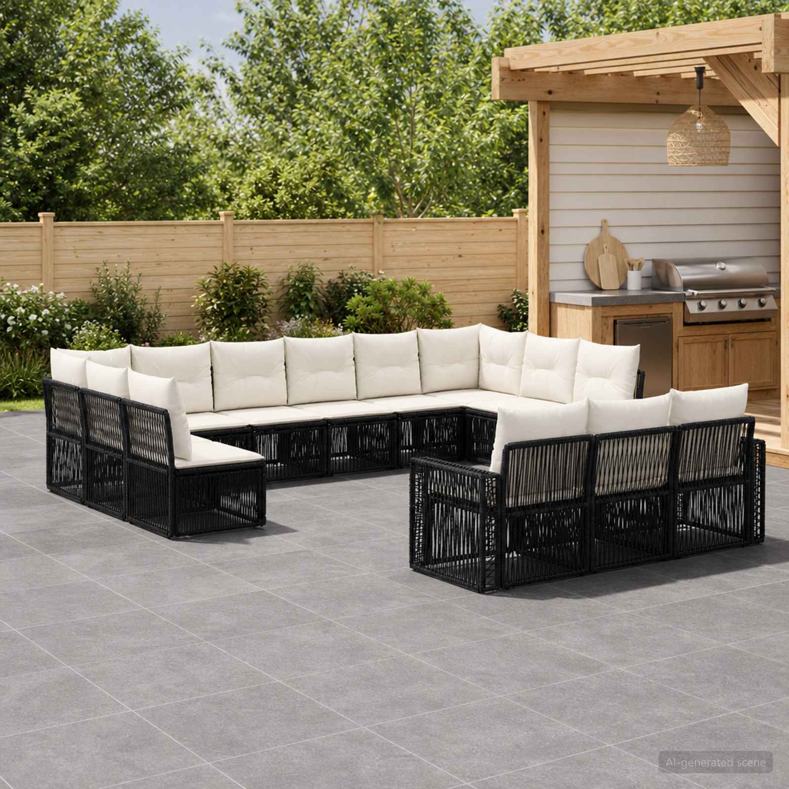 Tuinbankenset 13 pcs Zwart en Cream Wit poly rattan – afbeelding 1